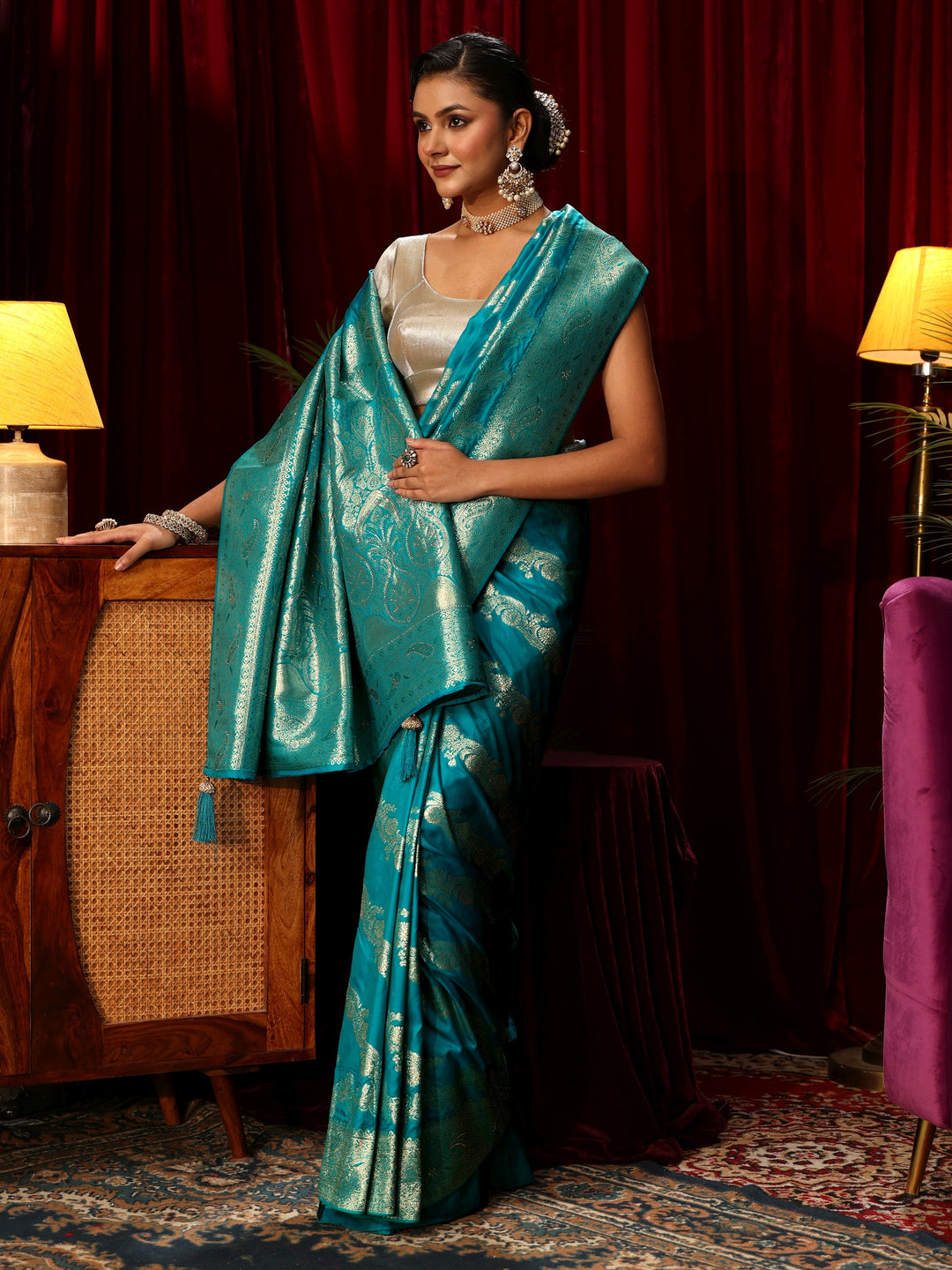  Libas Navy Blue Banarasi Silk Blend Saree 