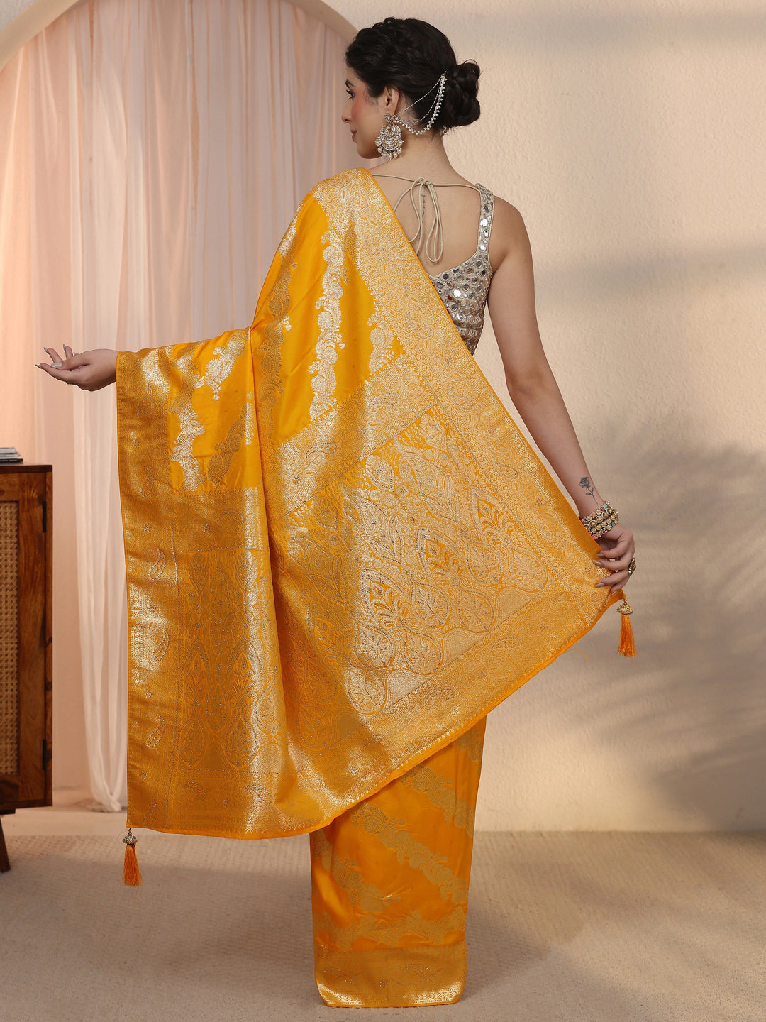  Libas Mustard Woven Design Silk Blend Saree 