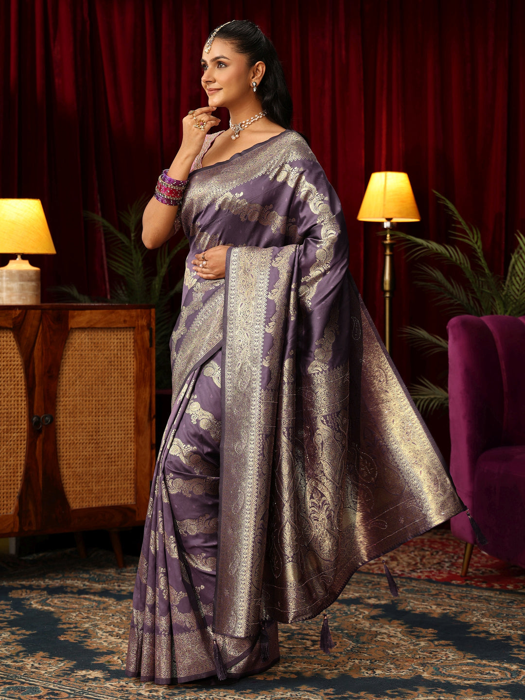  Libas Lavender Woven Design Silk Blend Saree 