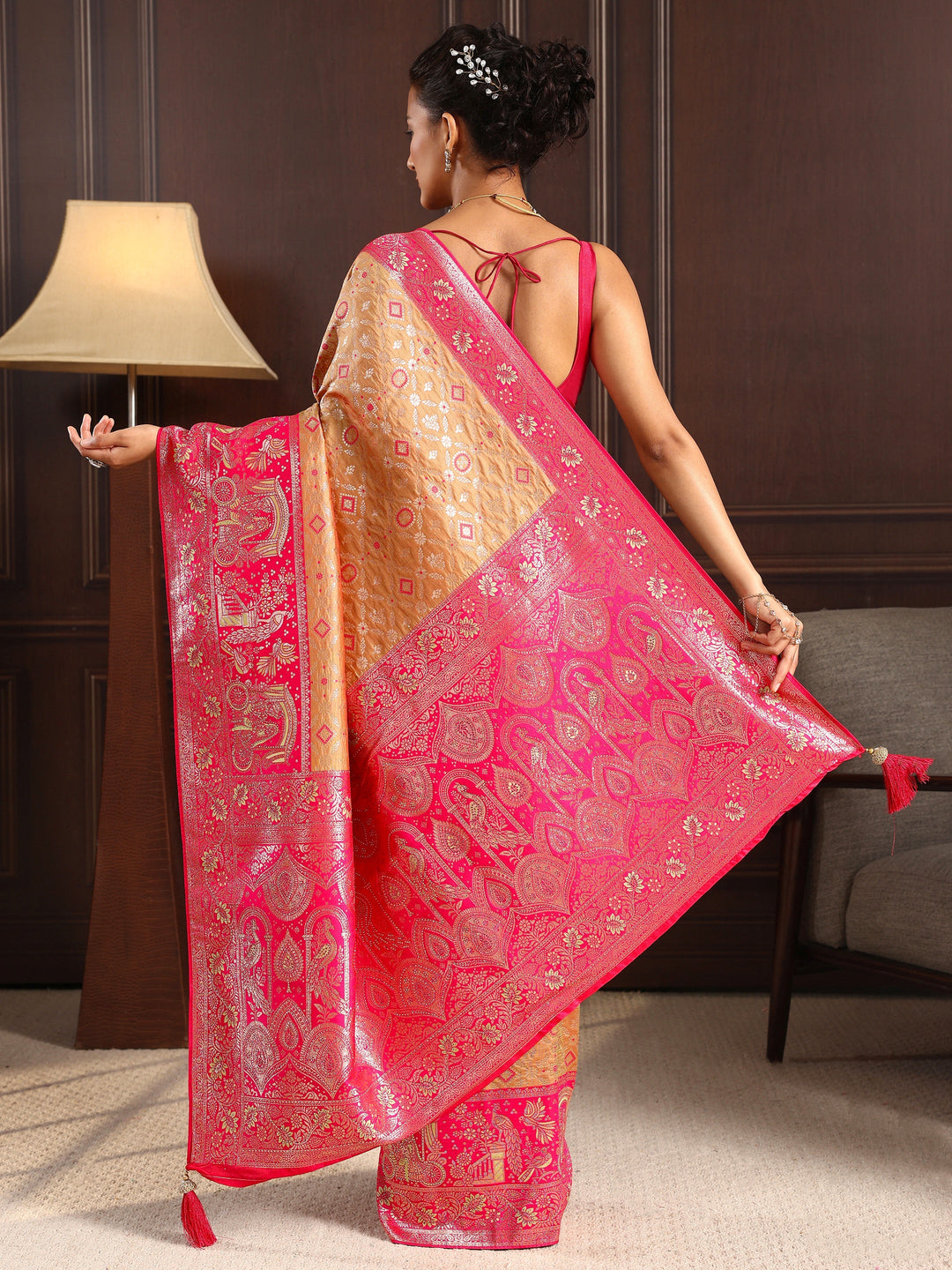  Libas Mustard Ethnic Woven Design Silk Blend Saree 