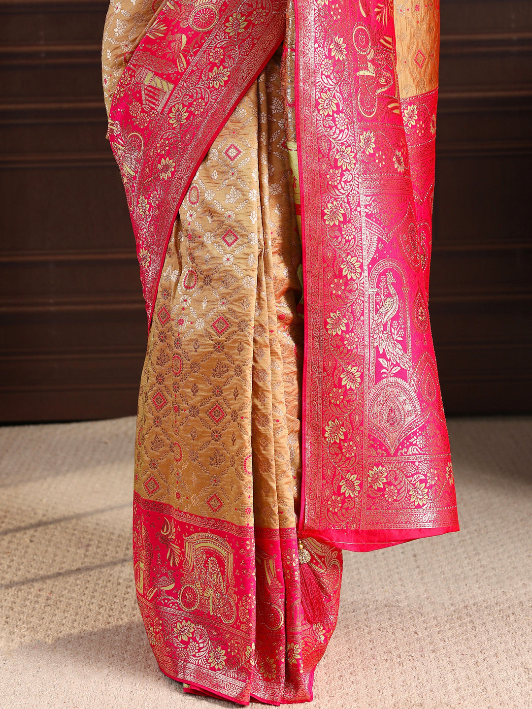  Libas Mustard Ethnic Woven Design Silk Blend Saree 