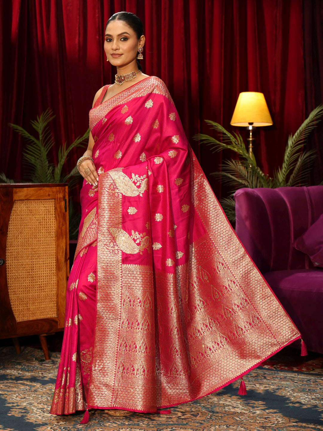  Libas Rani Pink Banarasi Silk Blend Saree 