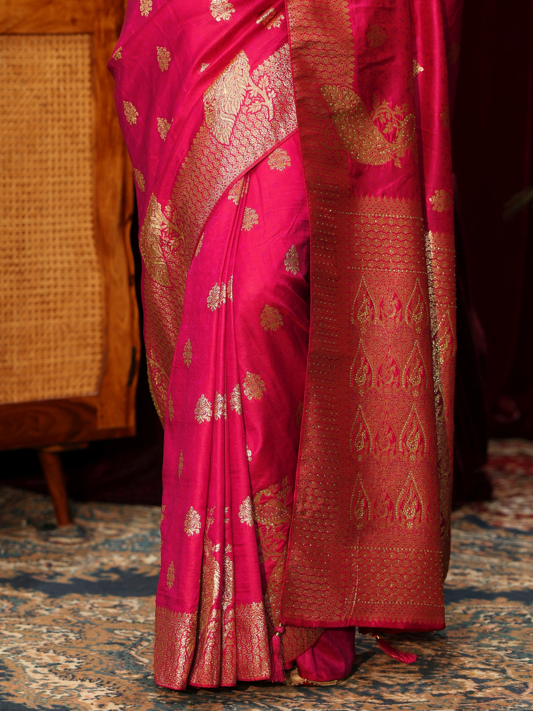  Libas Rani Pink Banarasi Silk Blend Saree 
