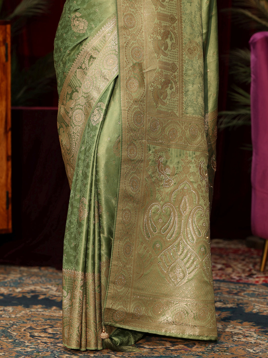  Libas Sage Green Woven Design Silk Blend Saree 