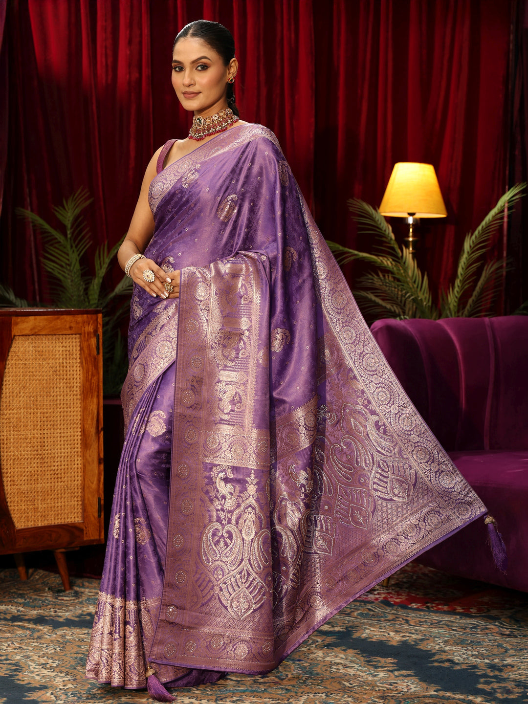  Libas Purple Woven Design Silk Blend Saree 