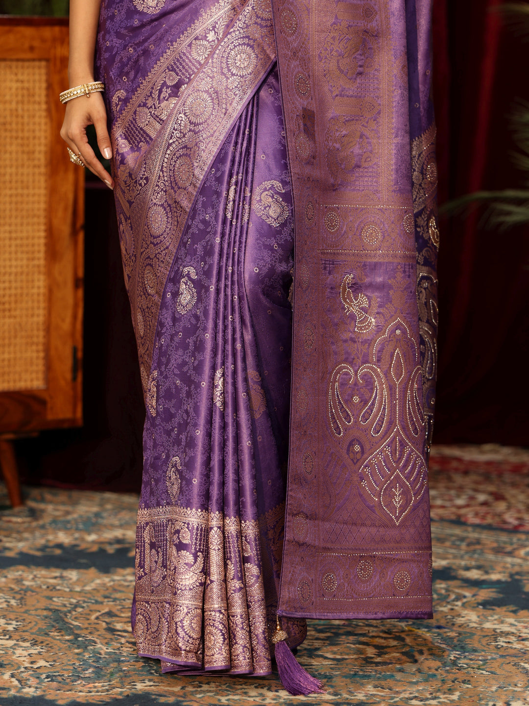 Libas Purple Woven Design Silk Blend Saree 