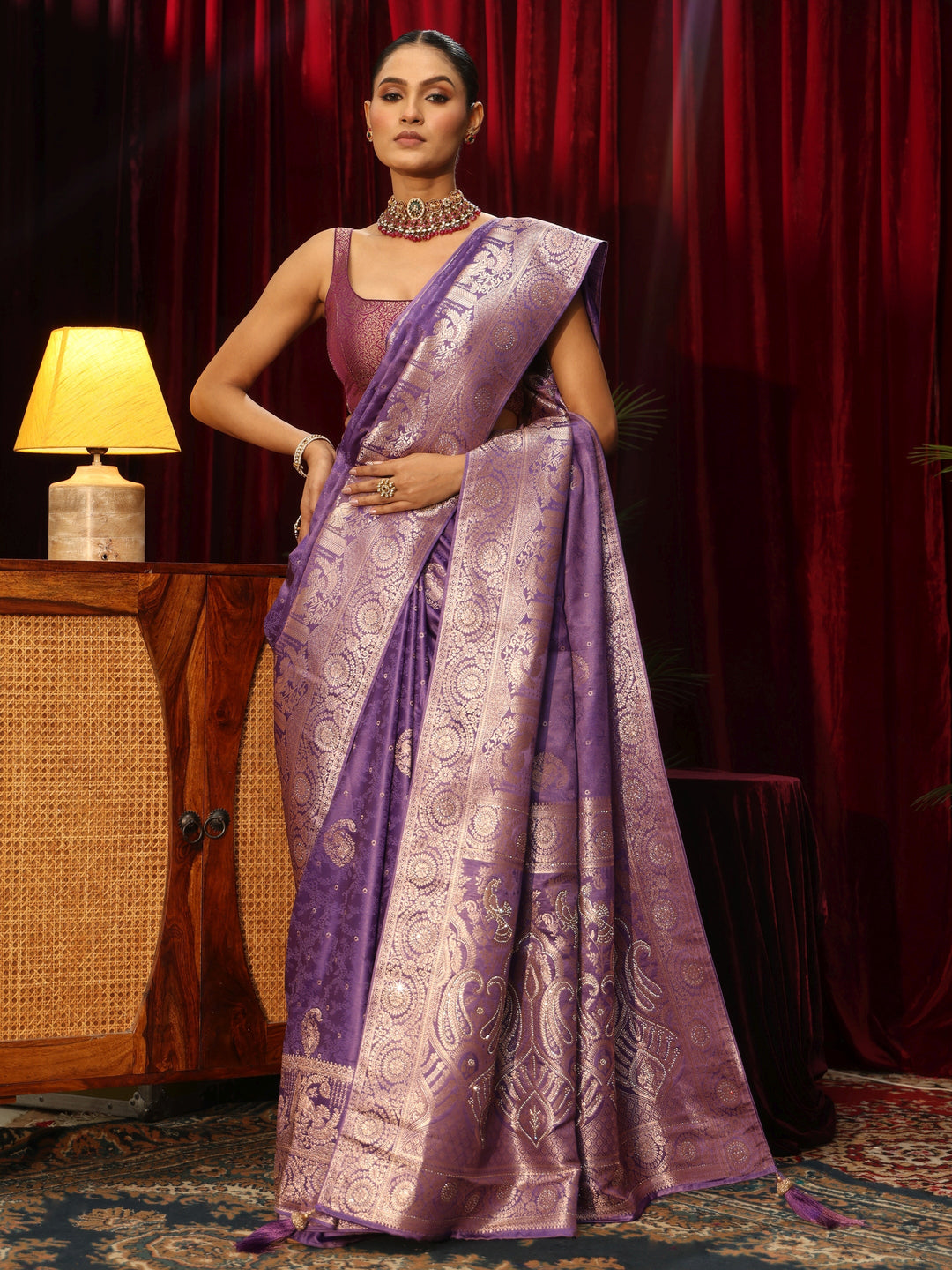  Libas Purple Woven Design Silk Blend Saree 