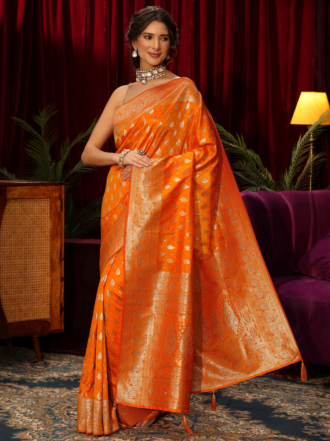  Libas Orange Banarasi Silk Blend Saree 