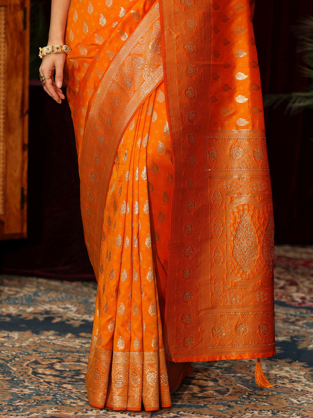  Libas Orange Banarasi Silk Blend Saree 