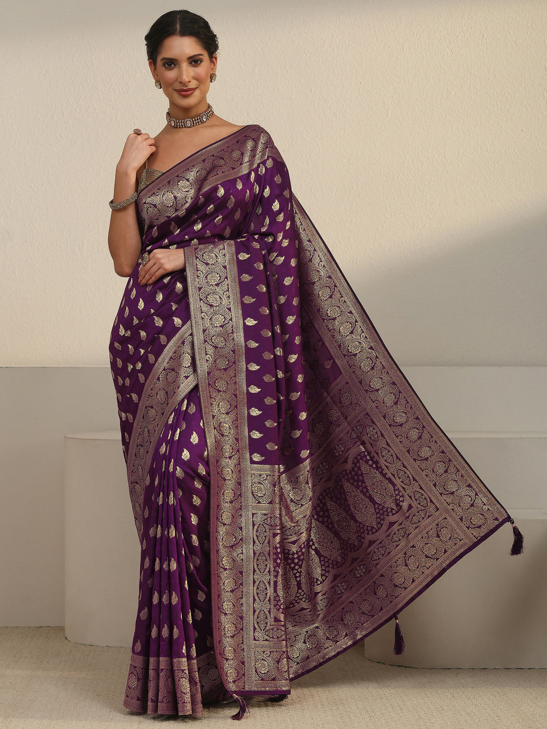  Libas Wine Banarasi Silk Blend Saree 