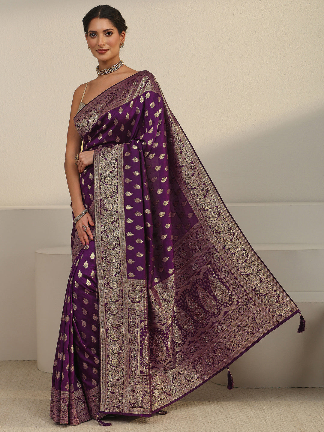  Libas Wine Banarasi Silk Blend Saree 
