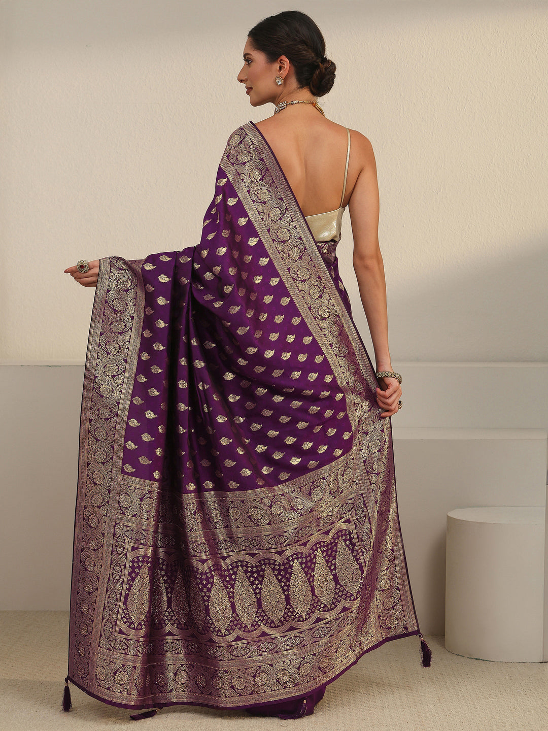  Libas Wine Banarasi Silk Blend Saree 