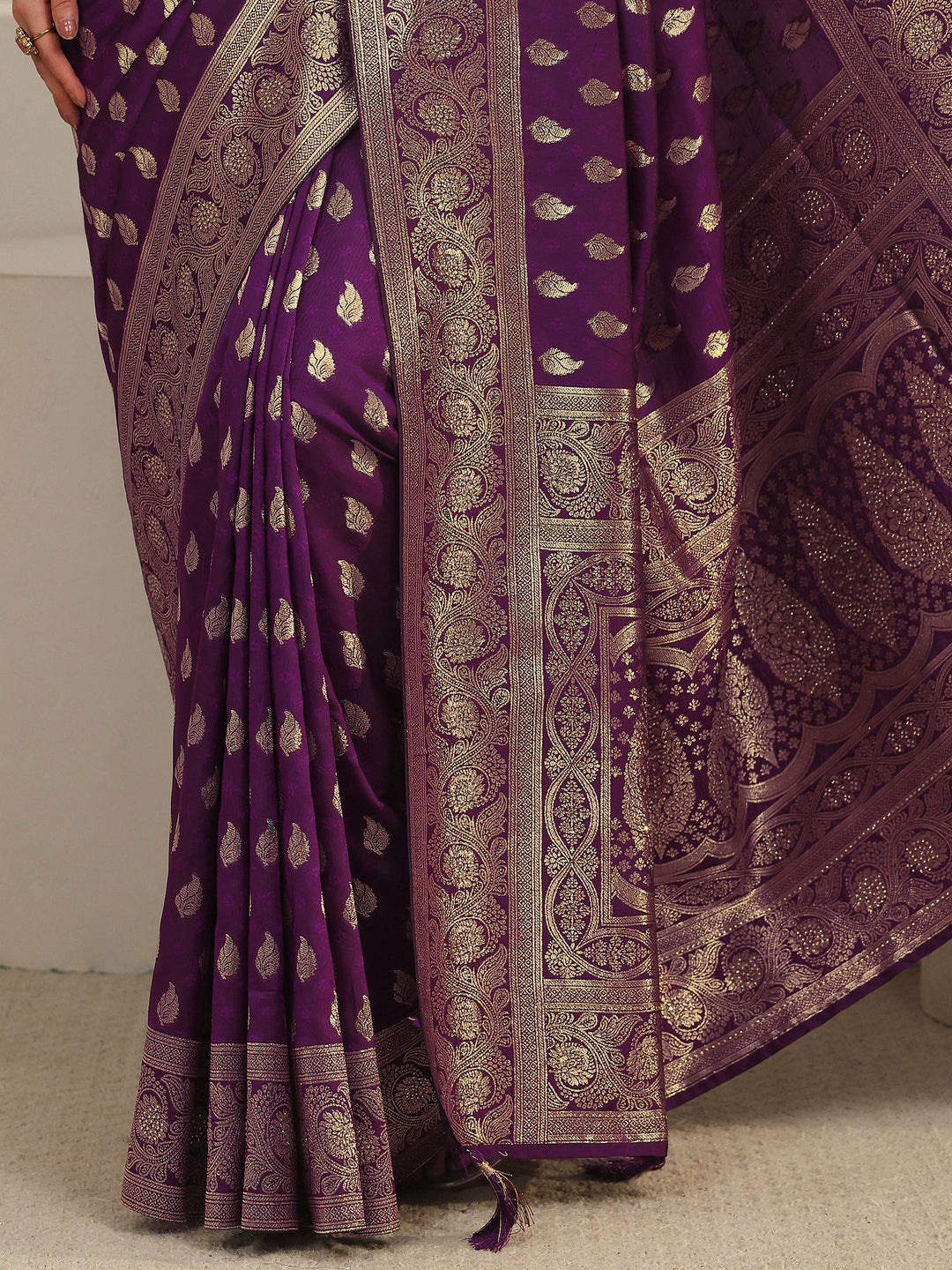  Libas Wine Banarasi Silk Blend Saree 