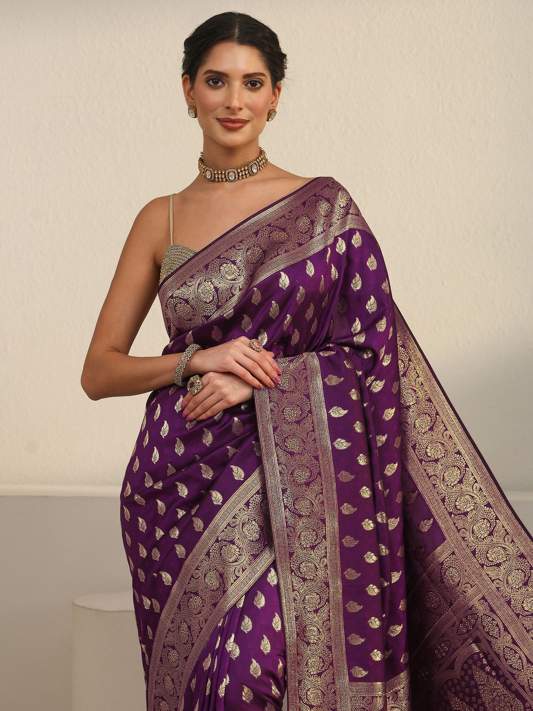  Libas Wine Banarasi Silk Blend Saree 