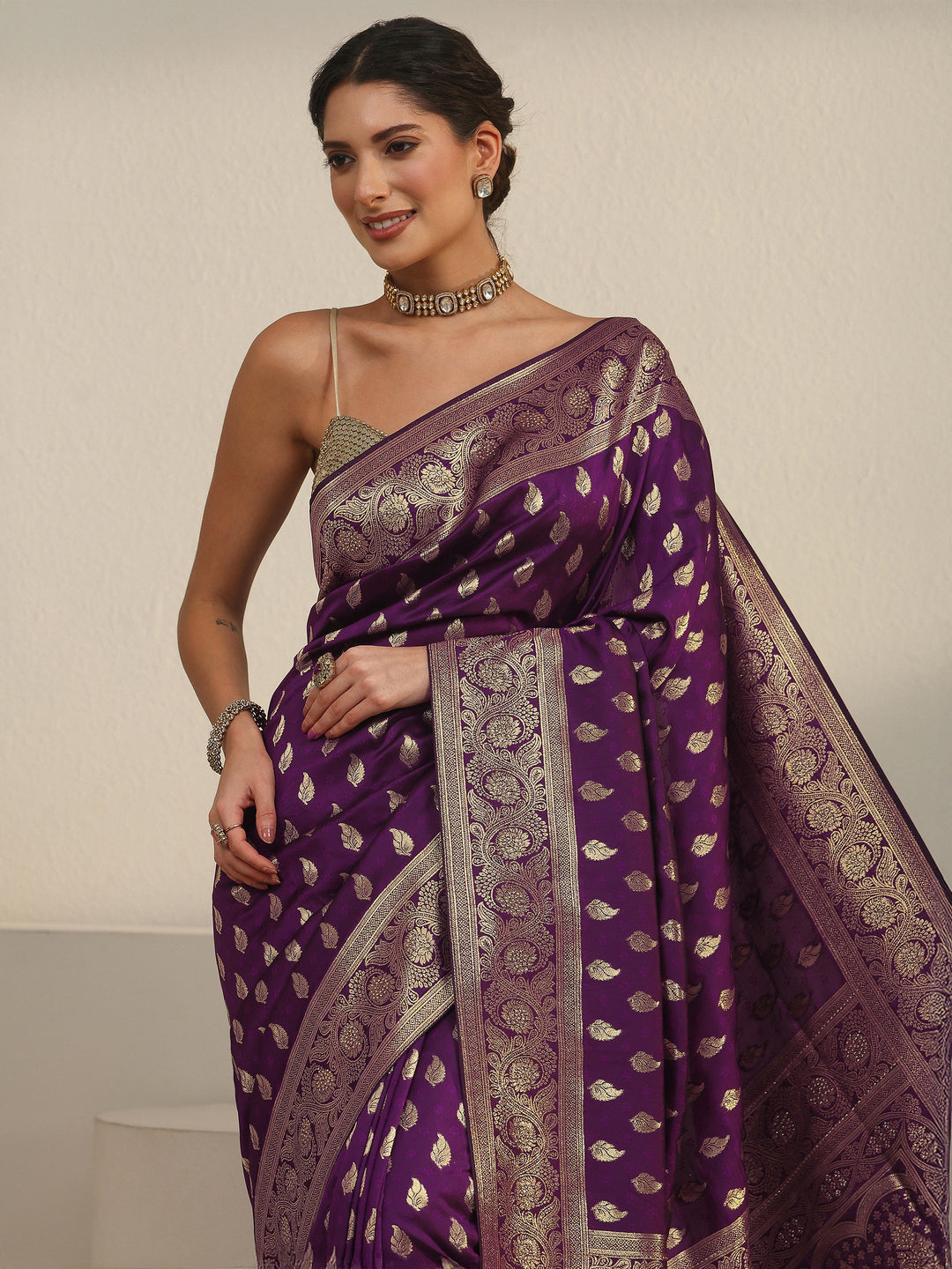  Libas Wine Banarasi Silk Blend Saree 