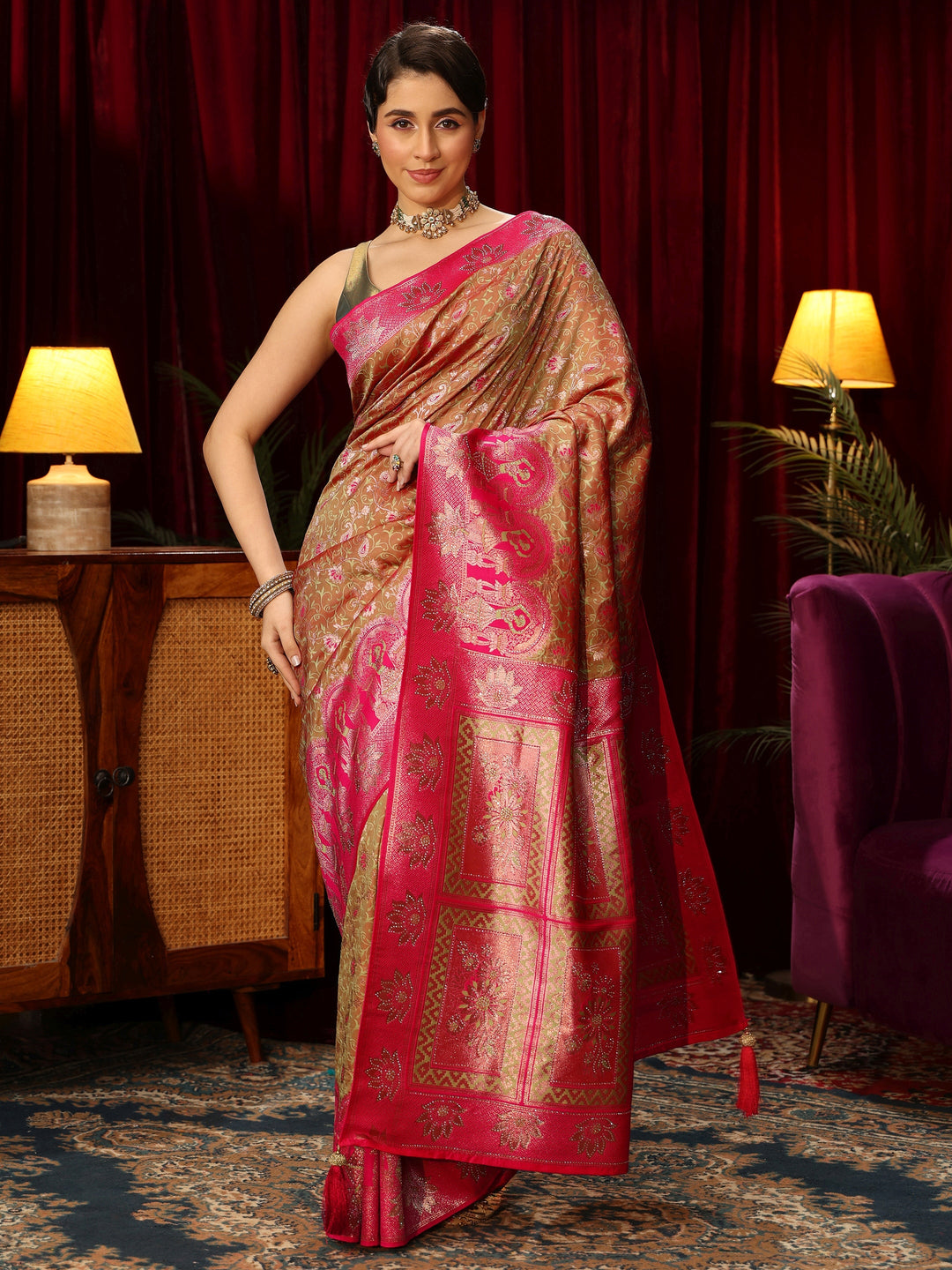  Libas Mustard Woven Design Silk Blend Saree 