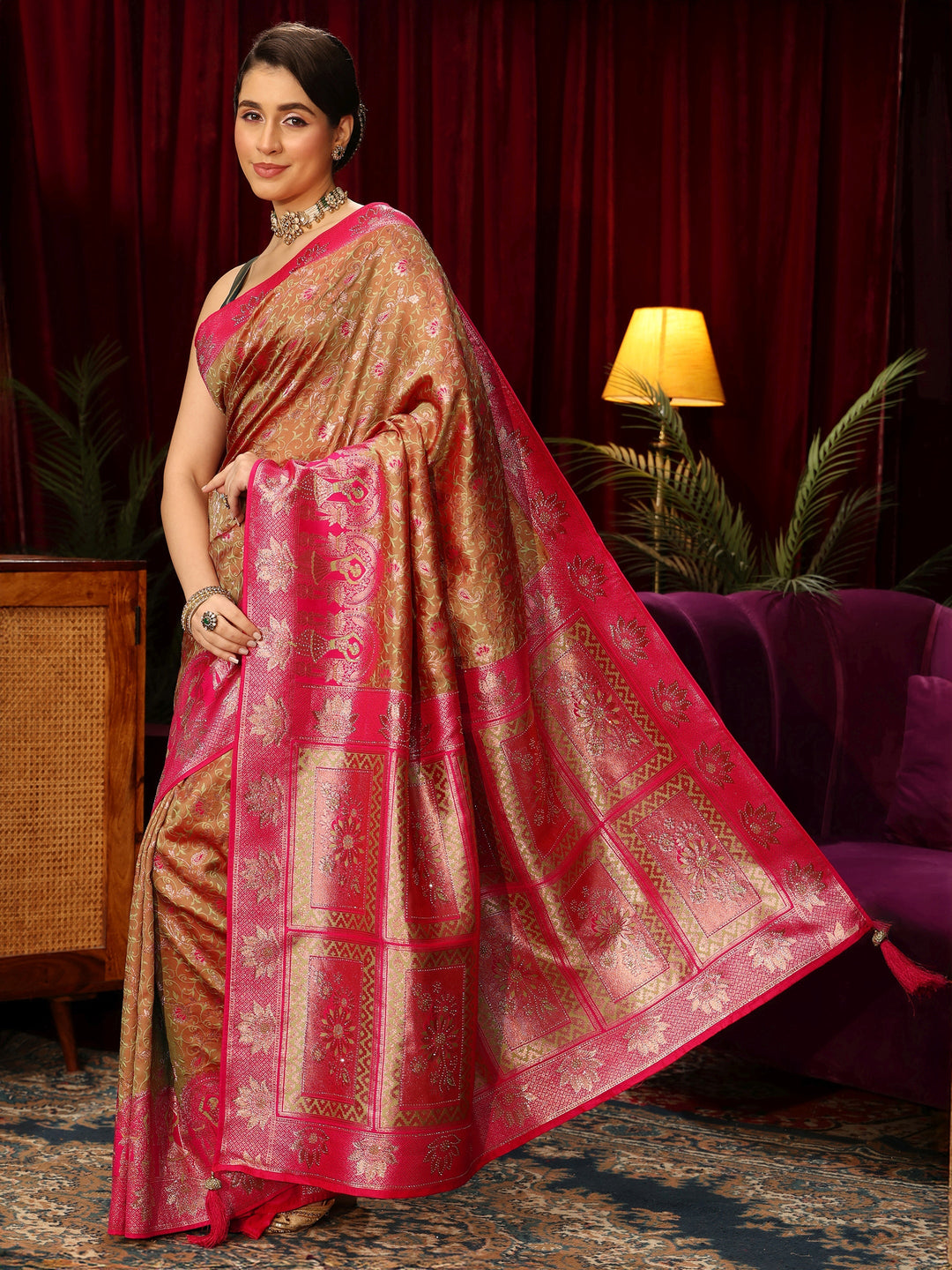  Libas Mustard Woven Design Silk Blend Saree 