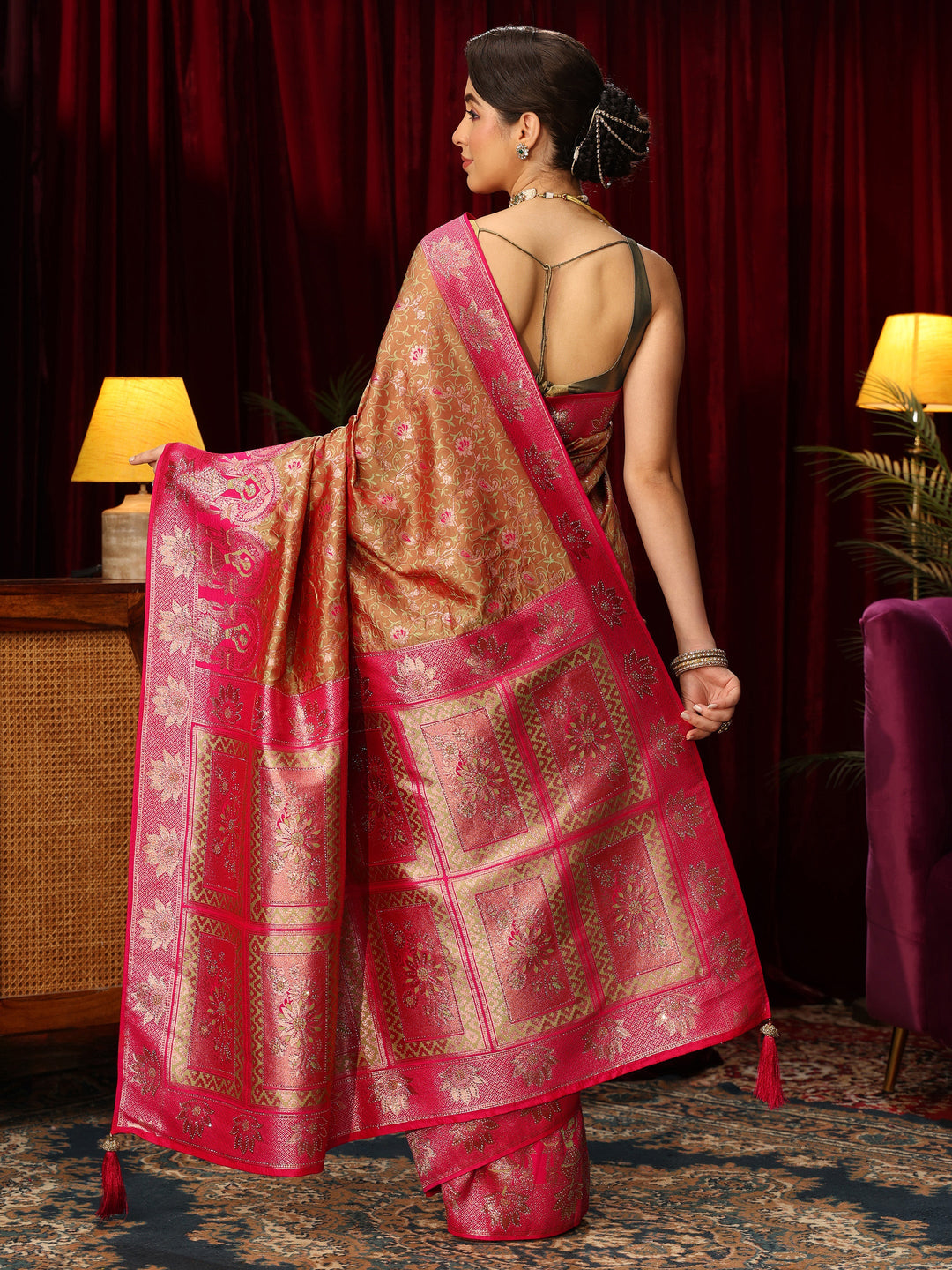  Libas Mustard Woven Design Silk Blend Saree 
