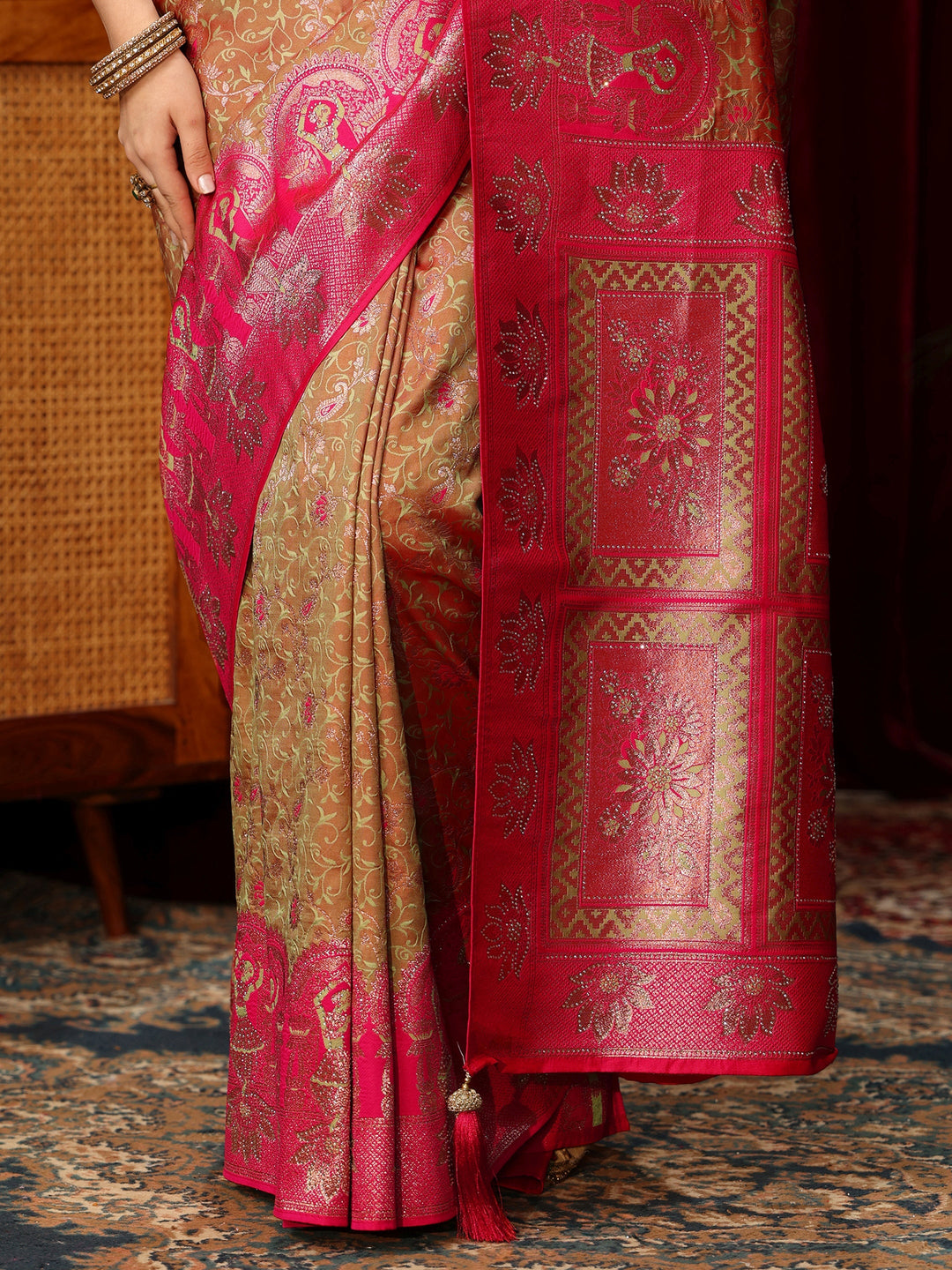  Libas Mustard Woven Design Silk Blend Saree 