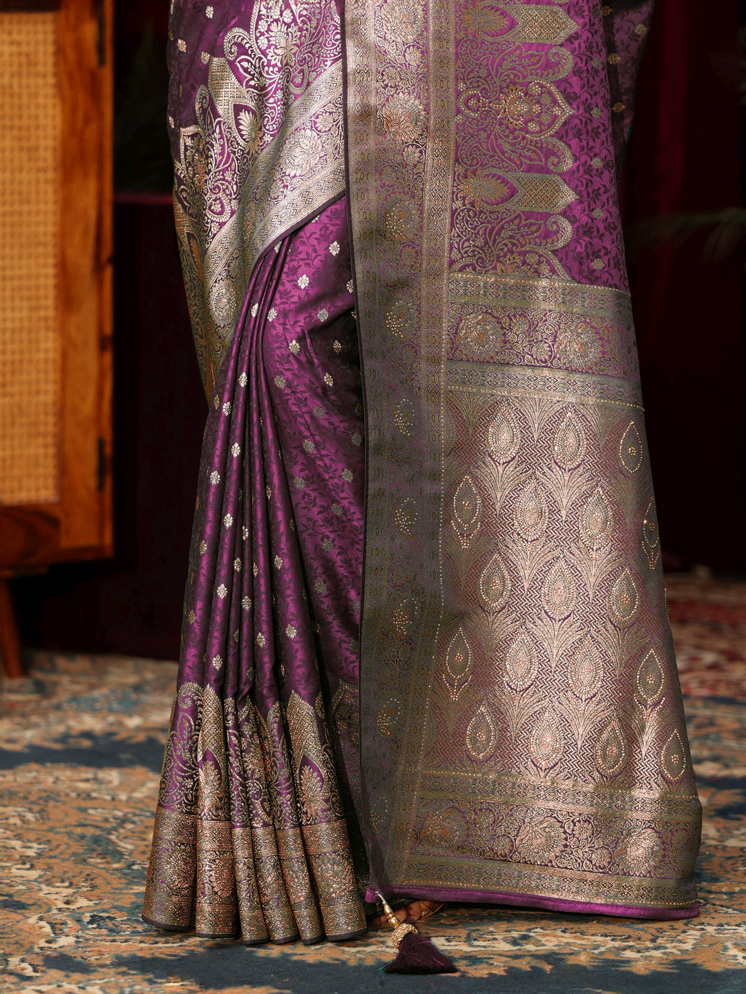  Libas Purple Embellished Satin Banarasi Saree 
