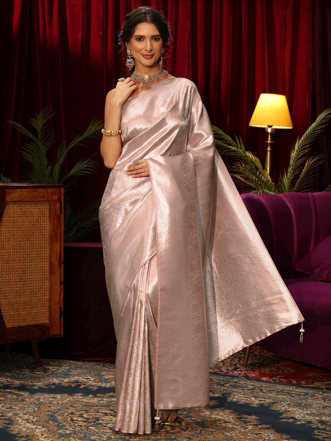  Libas Lavender Floral Woven Design Silk Blend Saree 