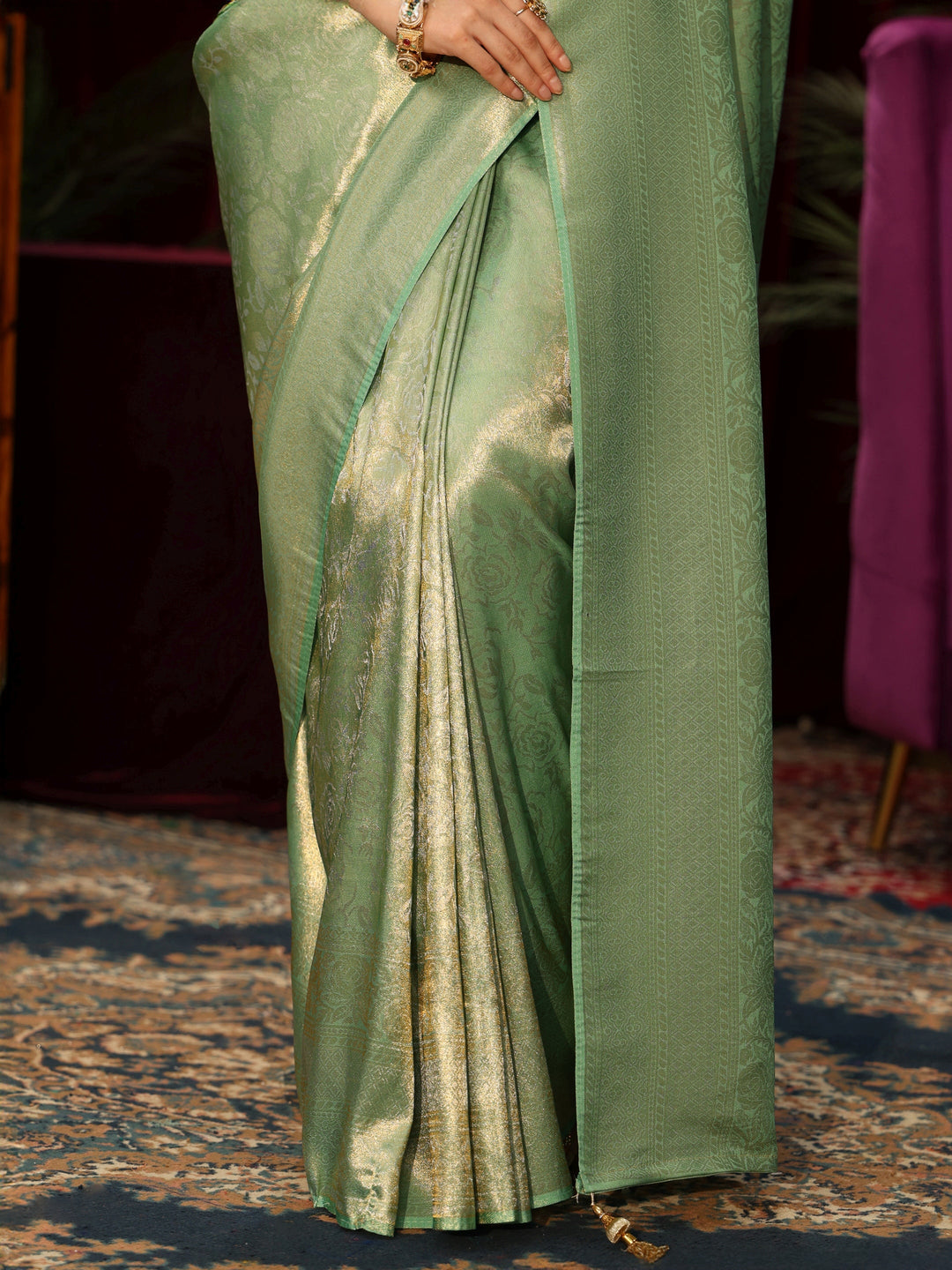  Libas Mint Green Floral Woven Design Silk Blend Saree 
