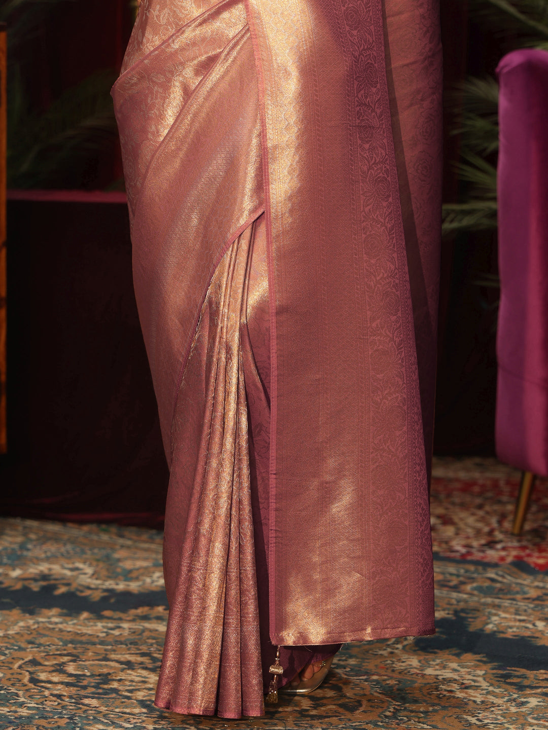  Libas Rose Pink Floral Woven Design Silk Blend Saree 