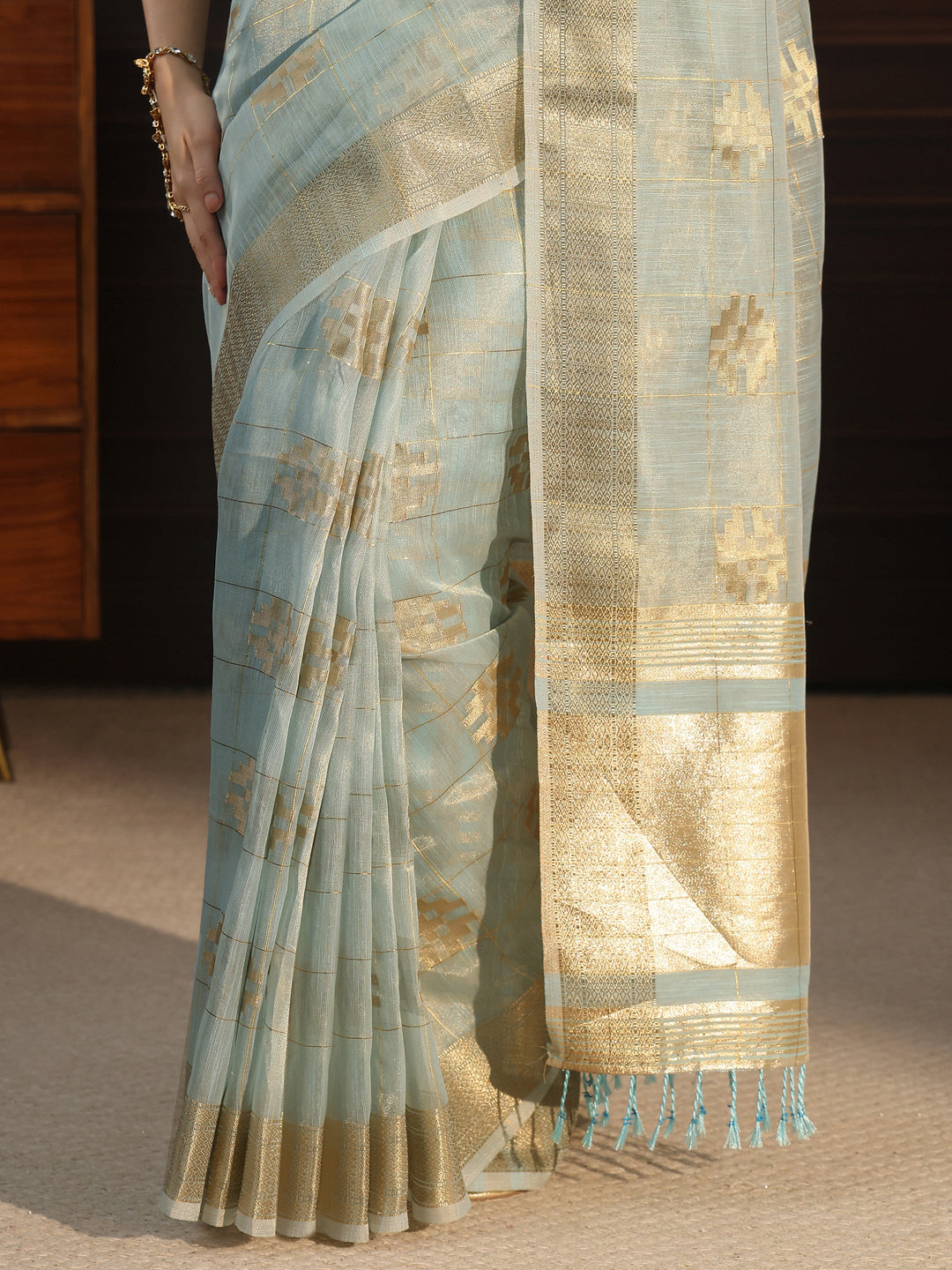  Libas Light Blue Woven Design Chanderi Silk Saree 