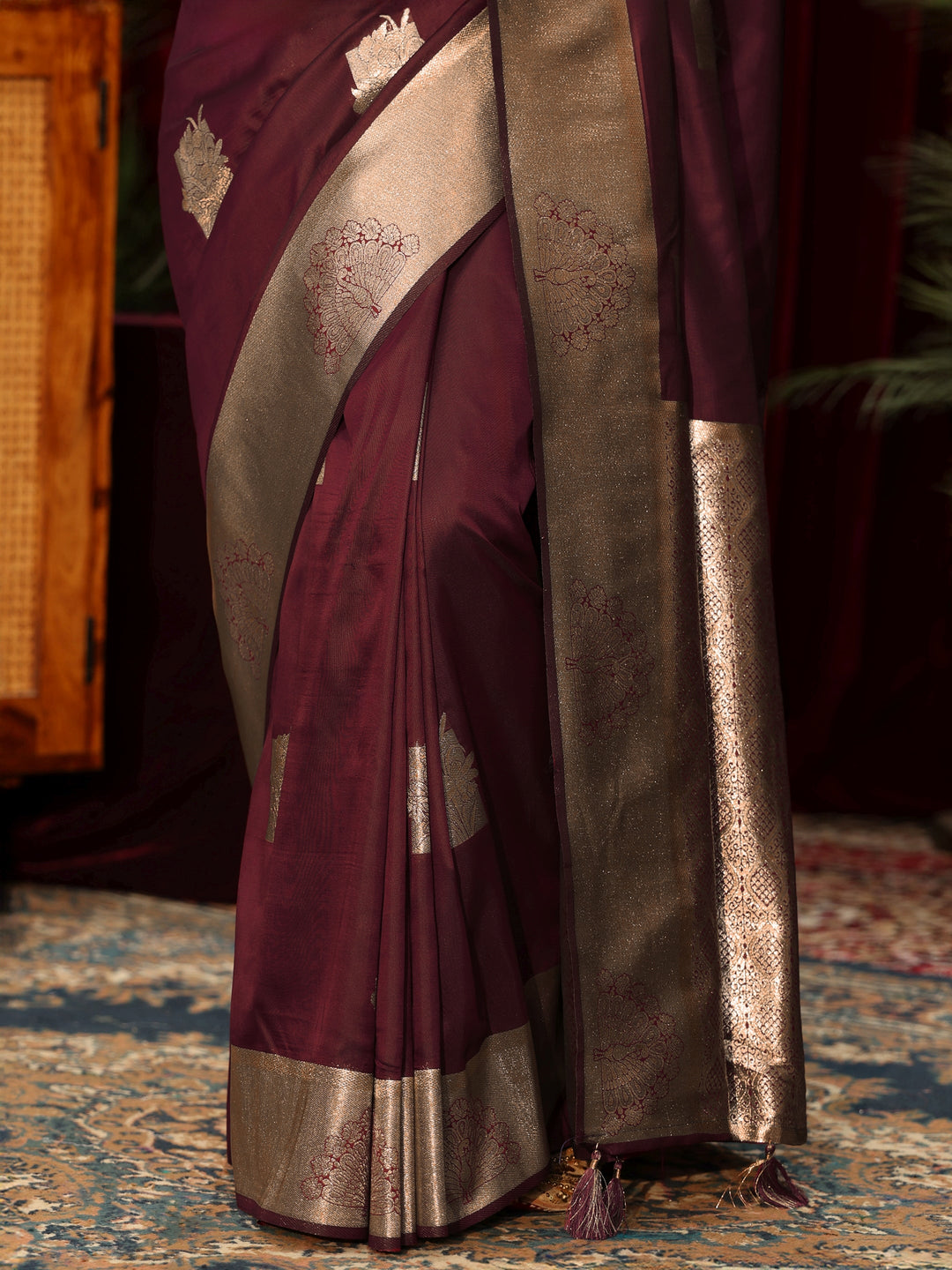  Libas Maroon Ethnic Woven Design Silk Blend Saree 
