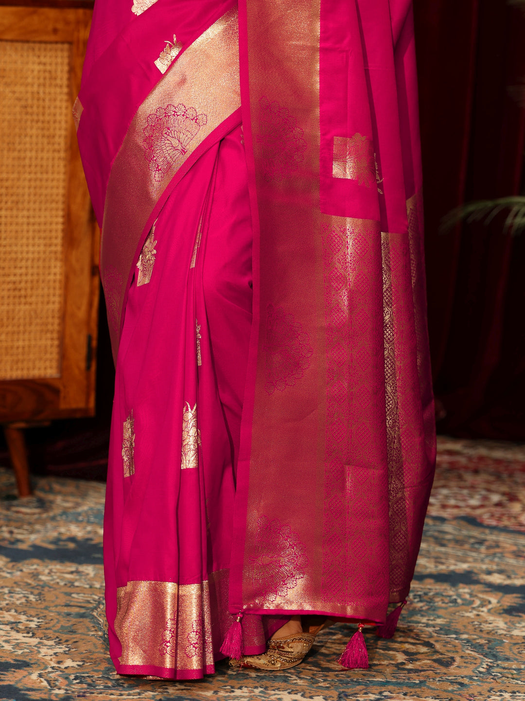  Libas Rani Pink Peacock Woven Design Silk Blend Saree 