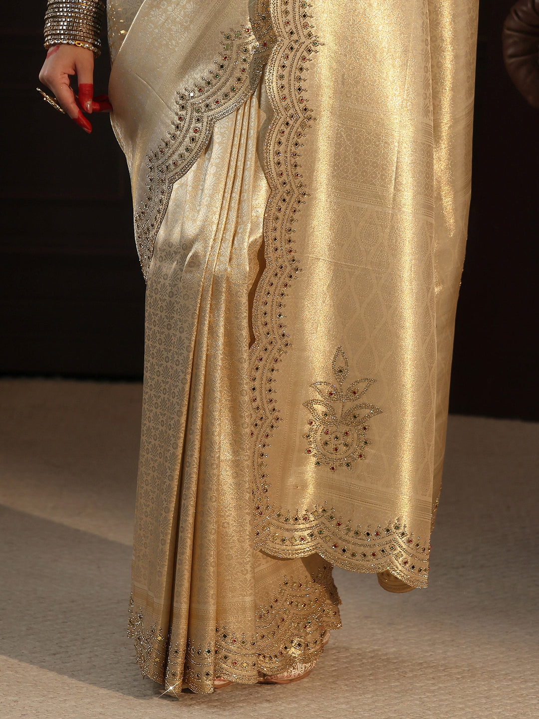  Libas Art Cream Woven Design Silk Saree with Embellished Border 