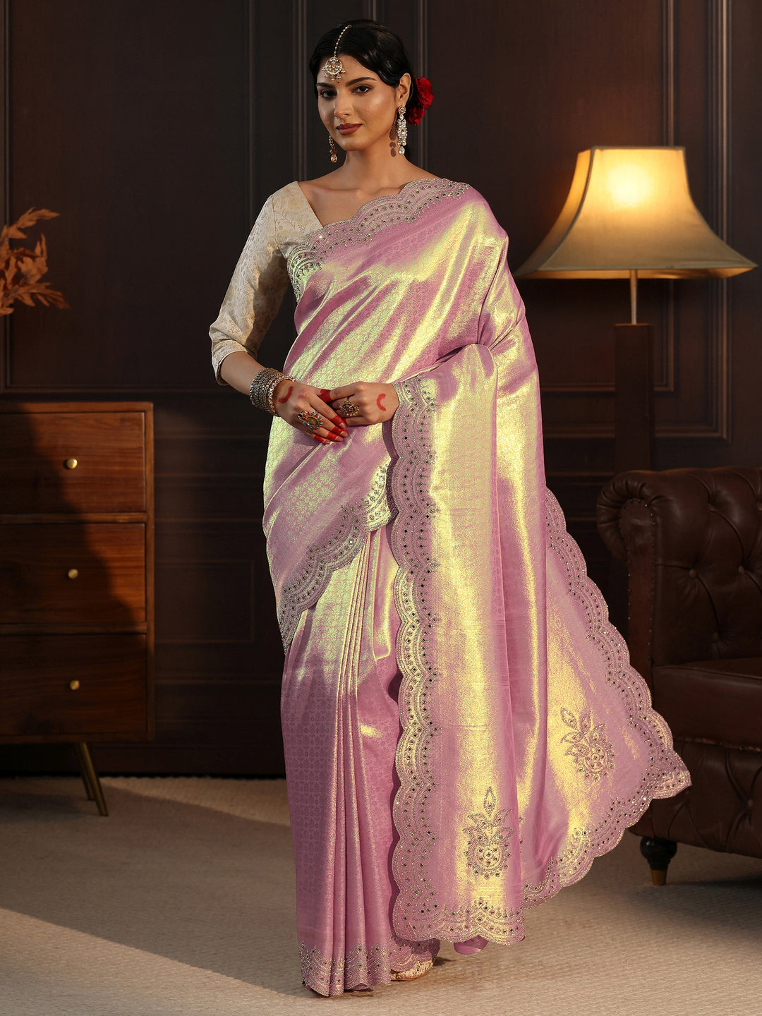  Libas Art Lavender Woven Design Silk Saree with Embellished Border 