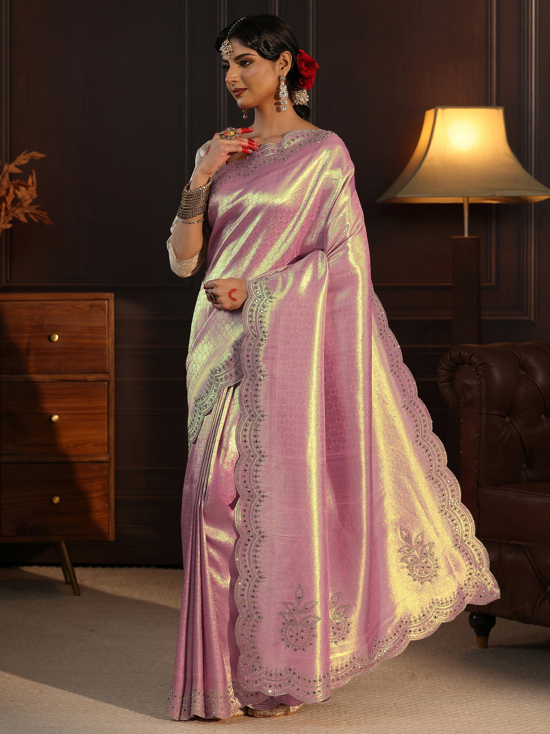  Libas Art Lavender Woven Design Silk Saree with Embellished Border 
