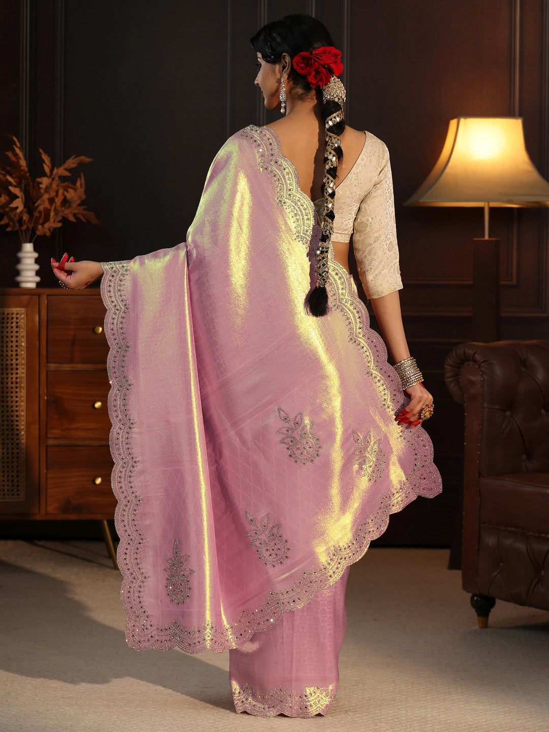  Libas Art Lavender Woven Design Silk Saree with Embellished Border 