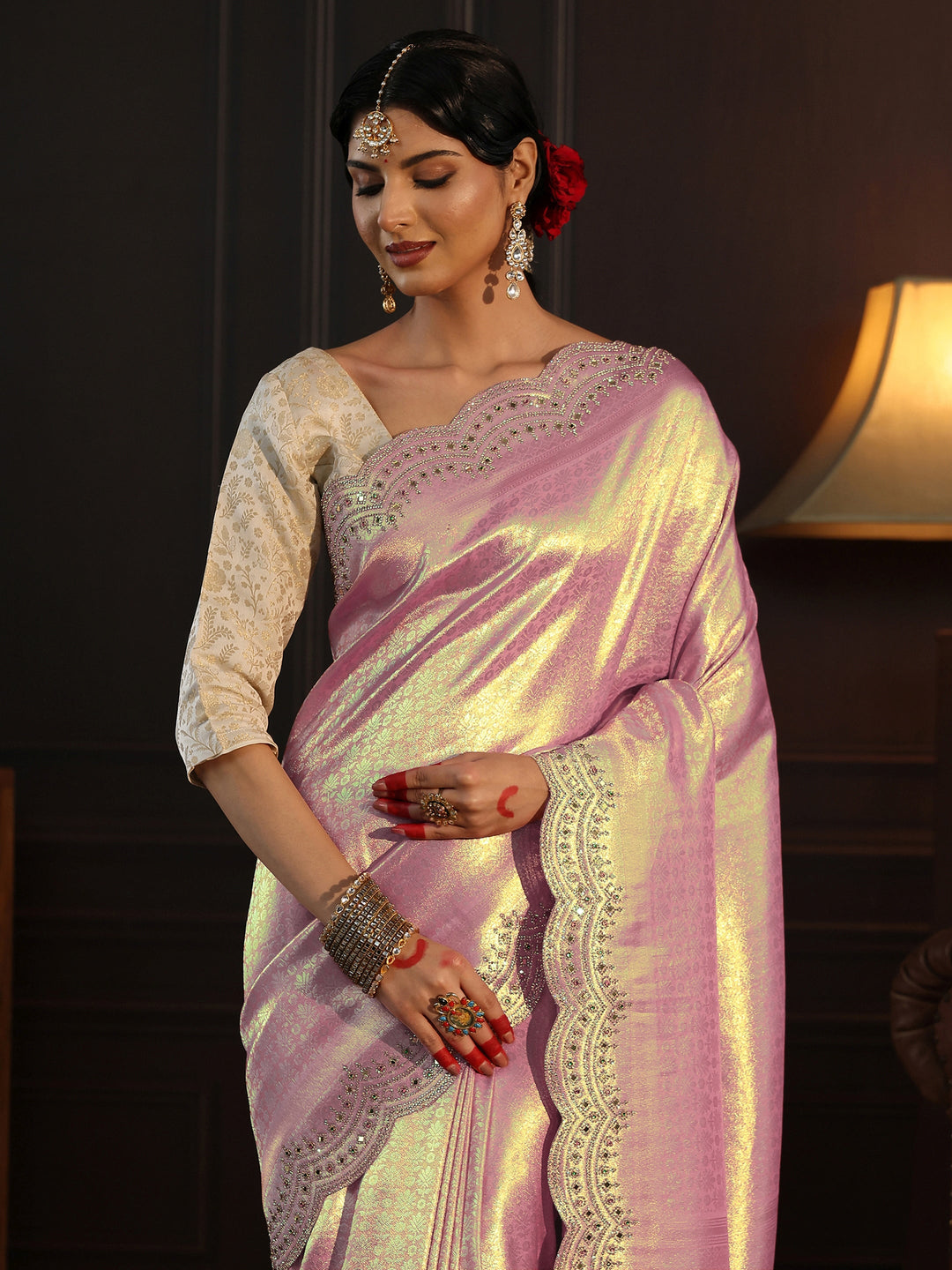  Libas Art Lavender Woven Design Silk Saree with Embellished Border 