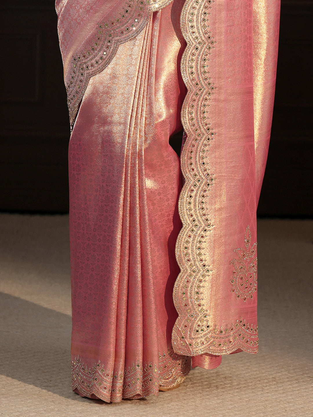  Libas Art Peach Woven Design Silk Saree with Embellished Border 