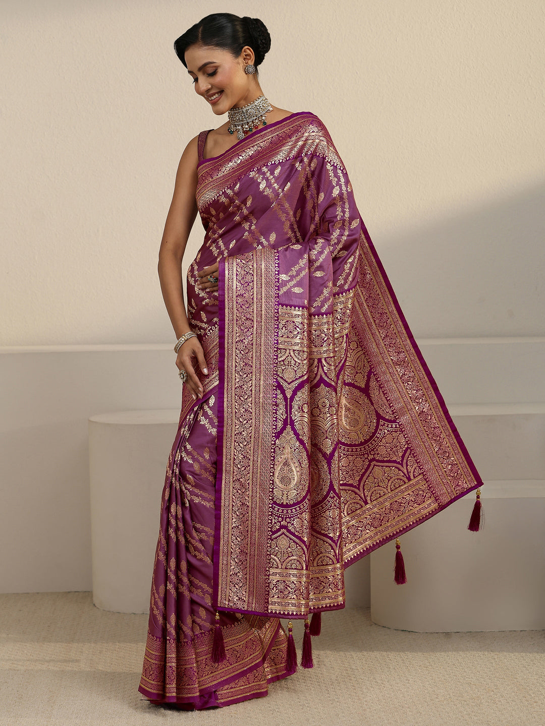  Libas Amethyst Purple Woven Design Satin Saree 
