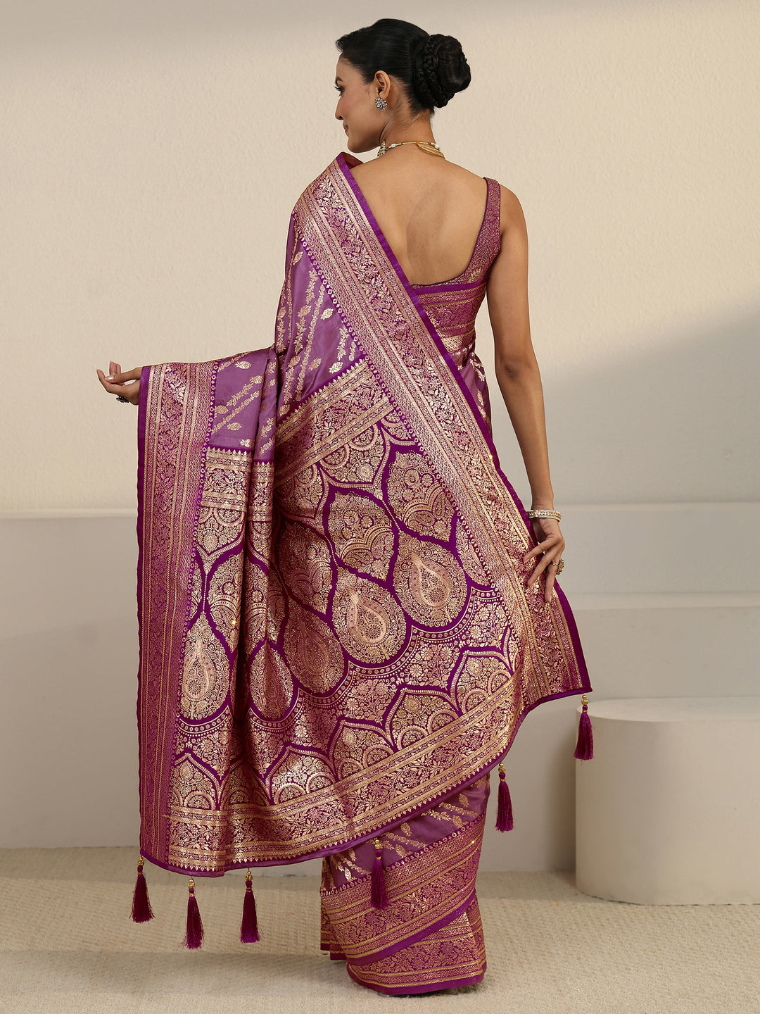  Libas Amethyst Purple Woven Design Satin Saree 