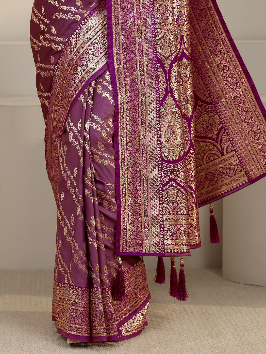  Libas Amethyst Purple Woven Design Satin Saree 