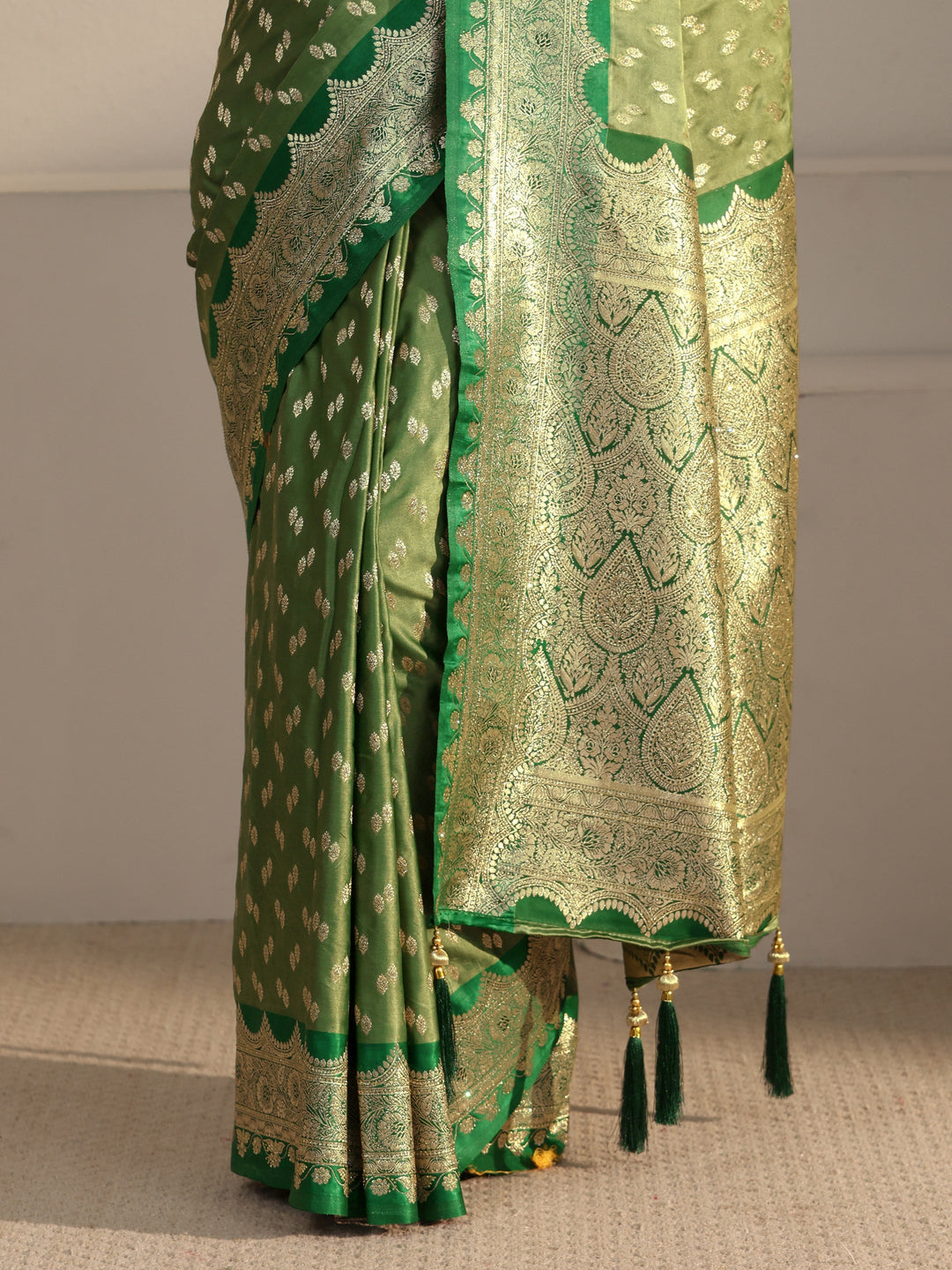  Libas Green Ethnic Woven Design Satin Saree 