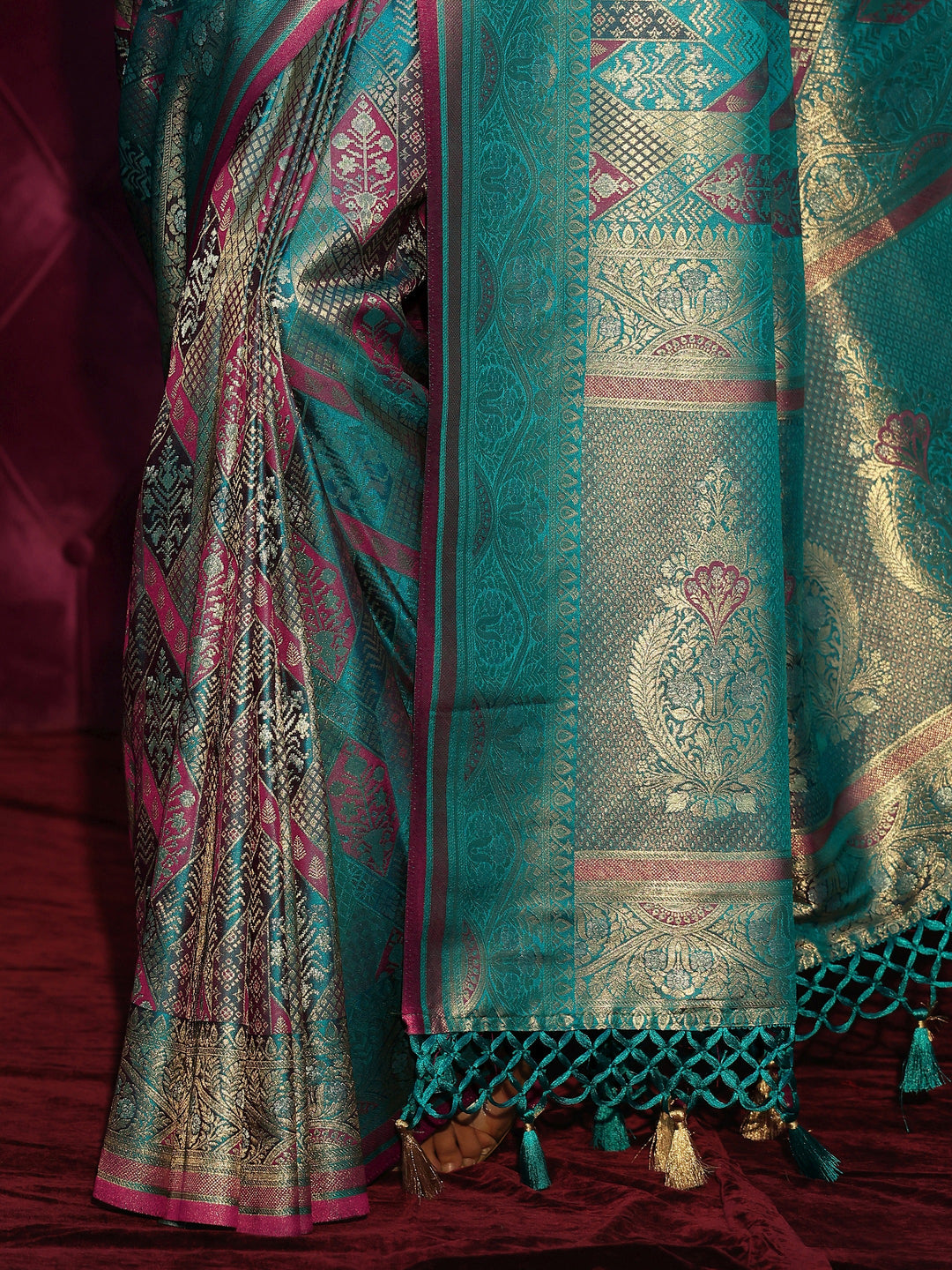  Libas Art Teal Green Woven Design Silk Blend Saree 