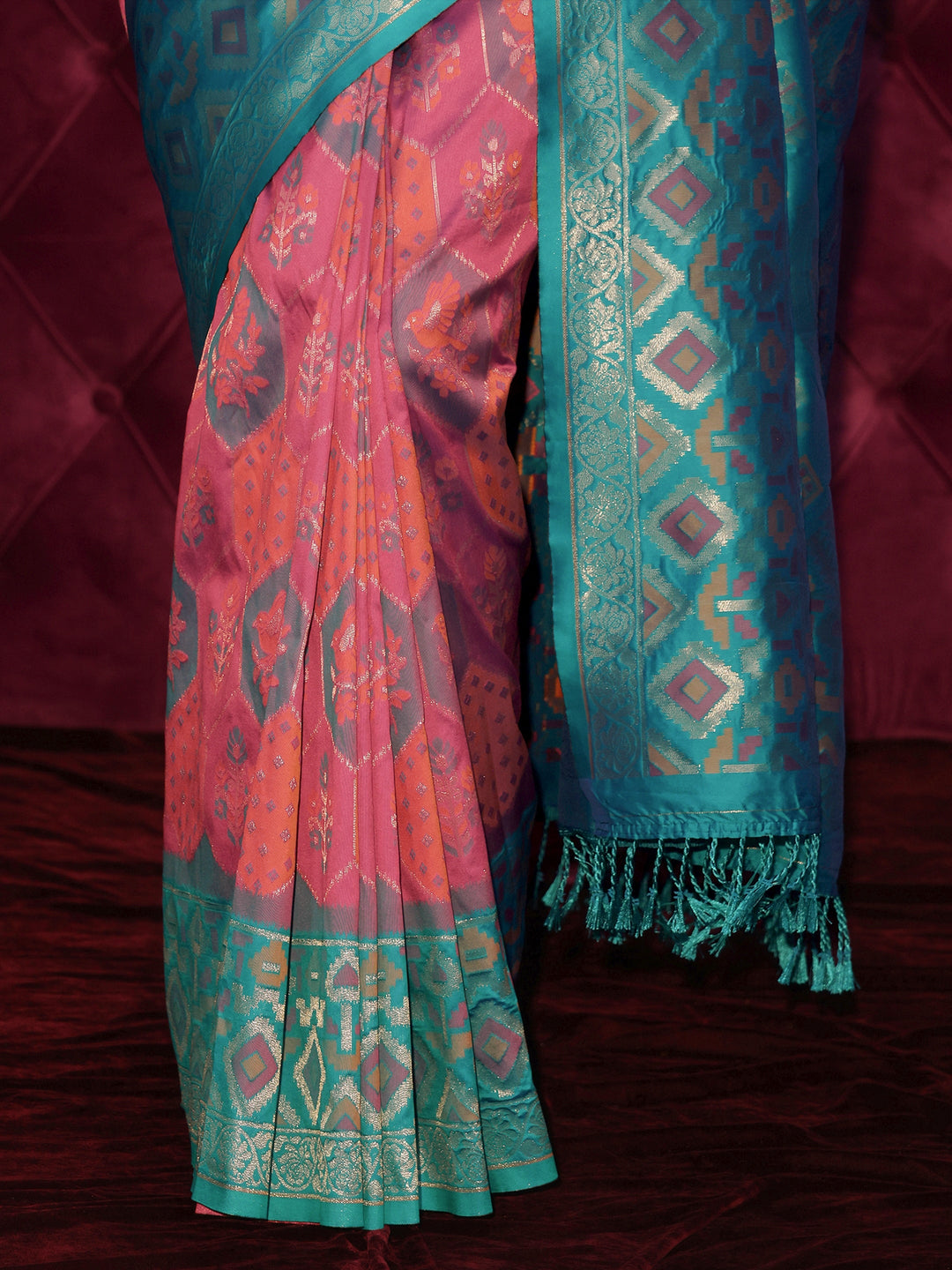  Libas Multicolour Ethnic Woven Design Silk Blend Tassel Saree 