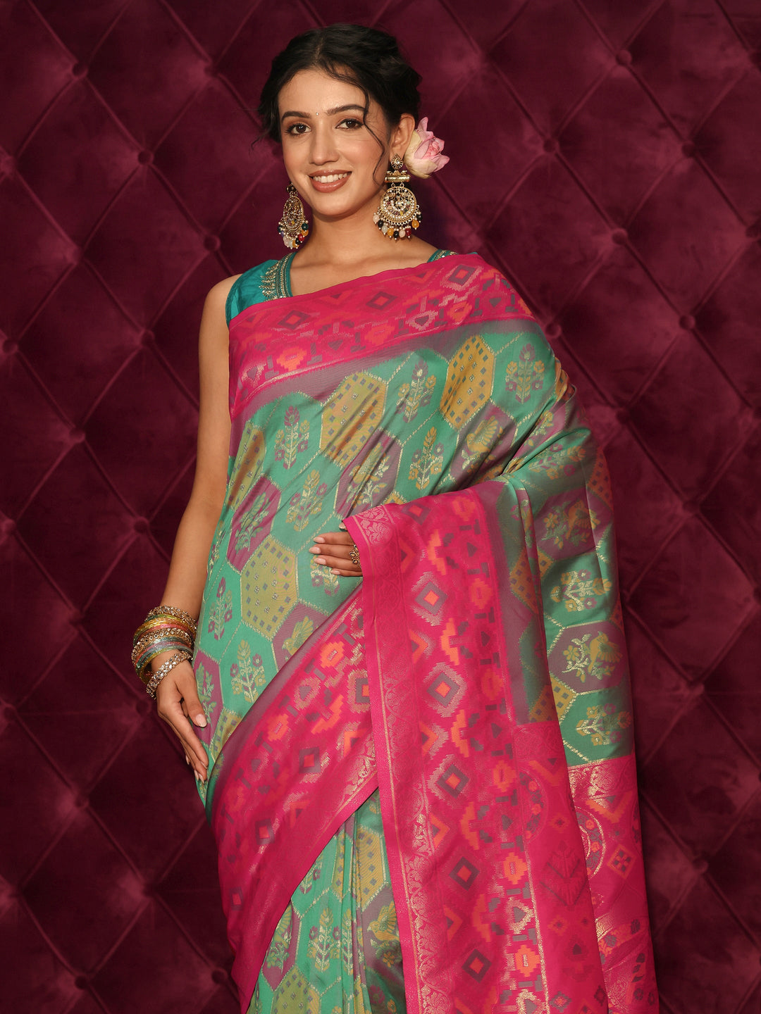  Libas Multicolour Ethnic Woven Design Silk Blend Tassel Saree 