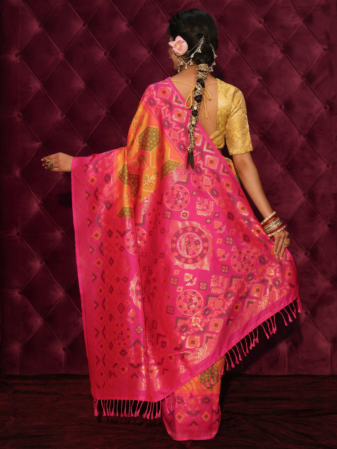  Libas Multicolour Ethnic Woven Design Silk Blend Tassel Saree 
