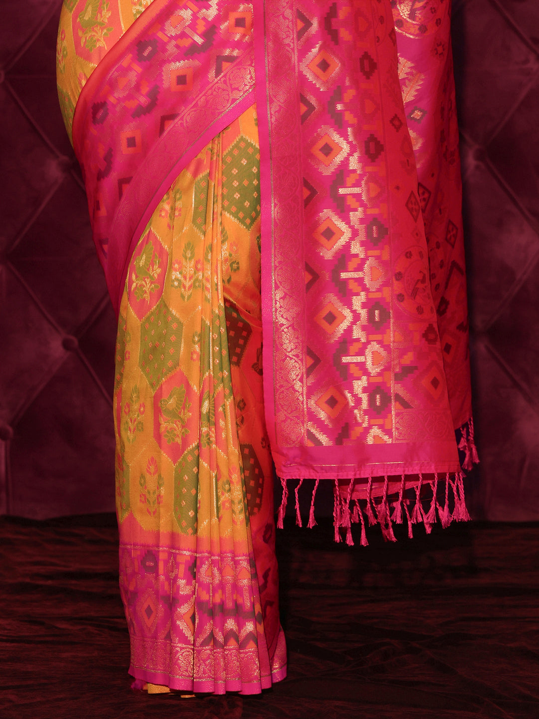  Libas Multicolour Ethnic Woven Design Silk Blend Tassel Saree 