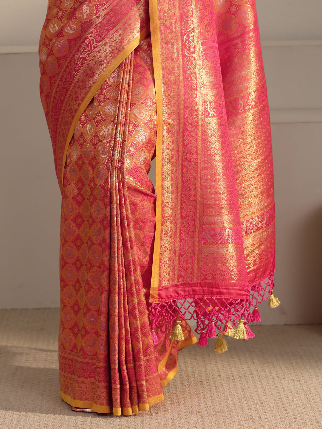  Libas Art Pink Patola Woven Design Silk Blend Tassel Saree 