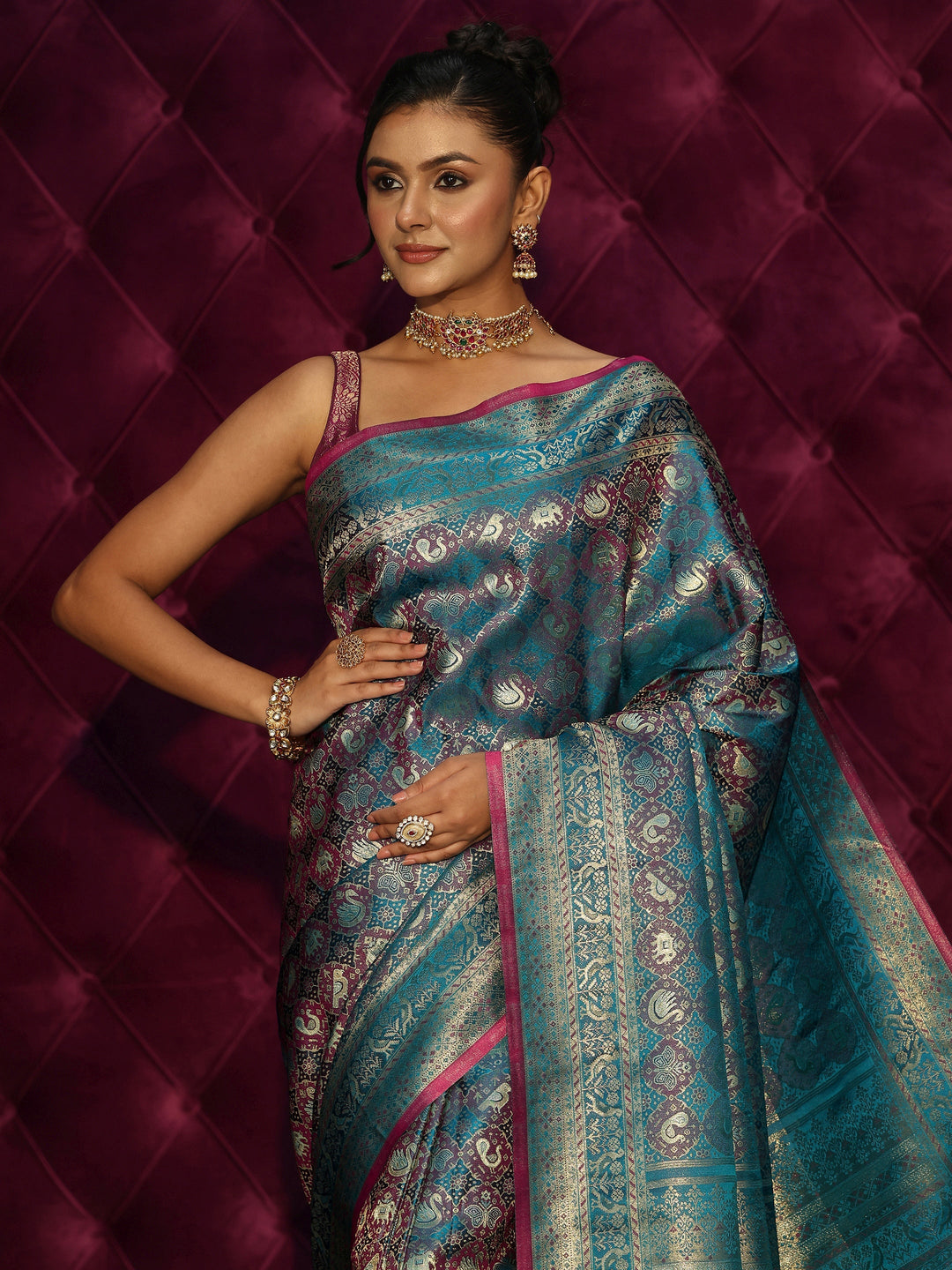  Libas Art Blue Woven Design Silk Blend Tassel Saree 