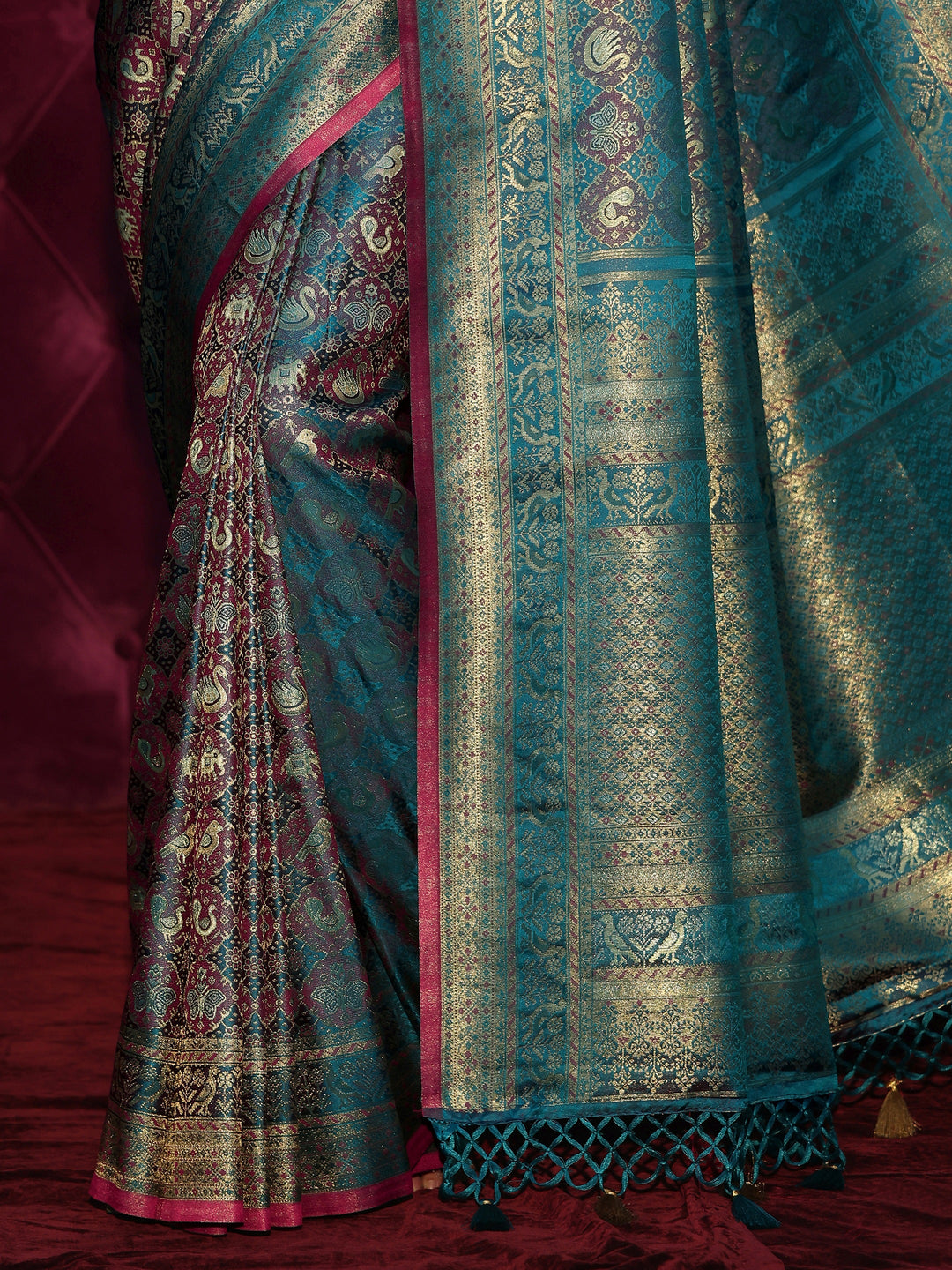  Libas Art Blue Woven Design Silk Blend Tassel Saree 