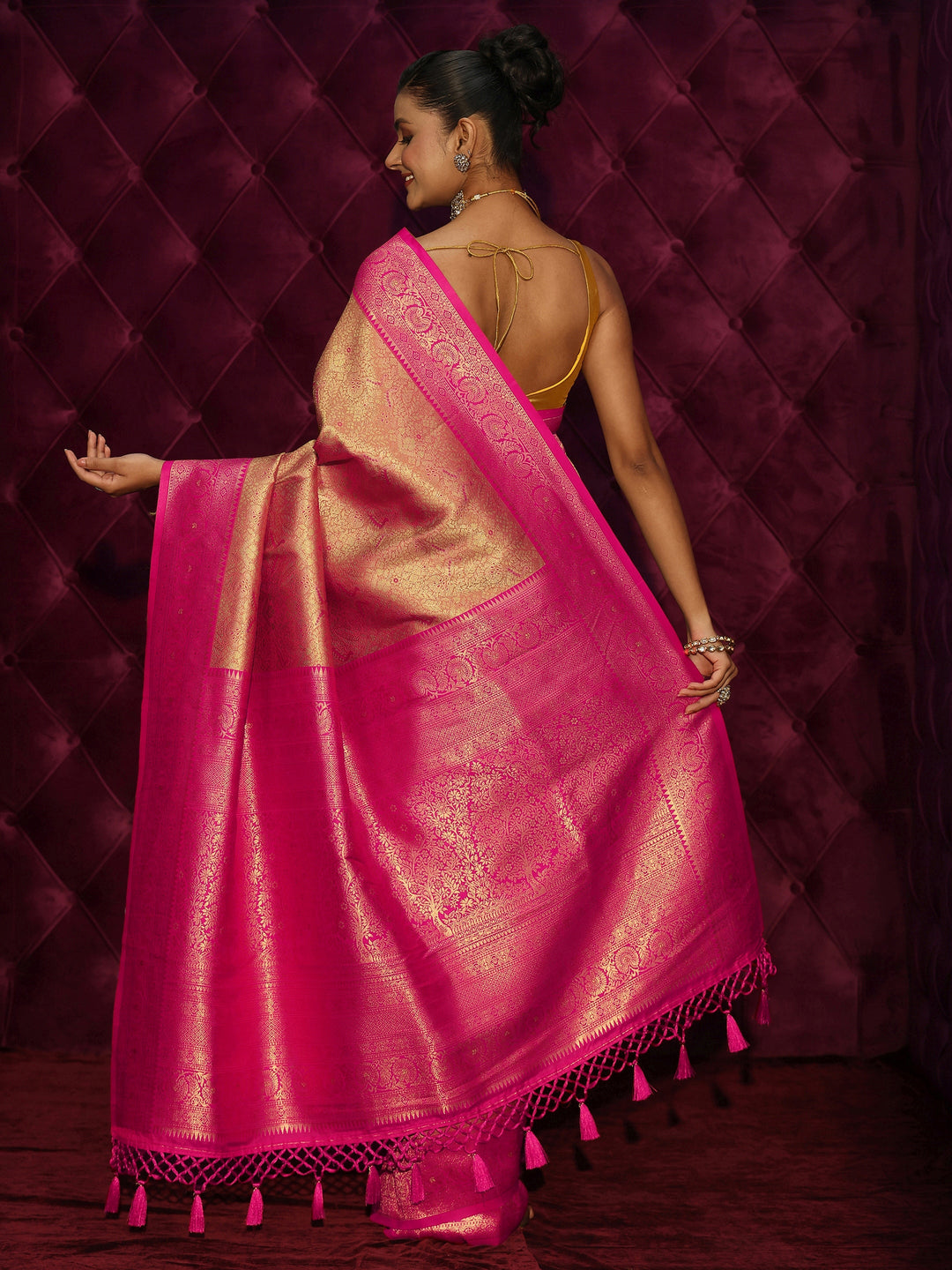  Libas Peach and Pink Banarasi Silk Blend Saree 