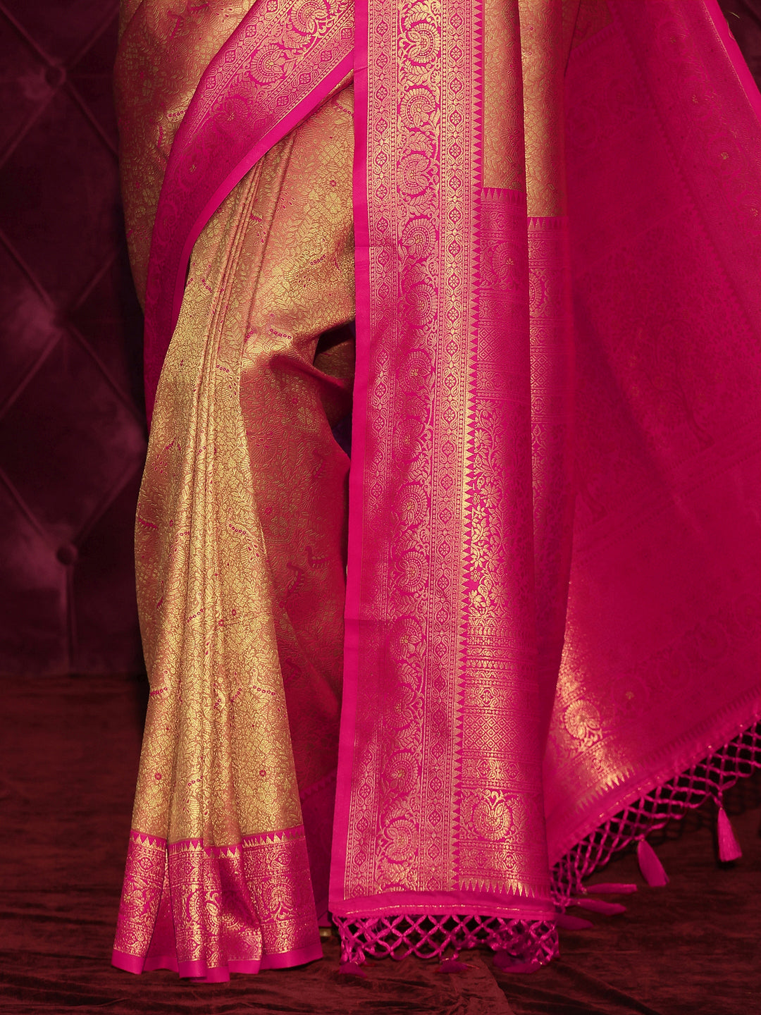  Libas Peach and Pink Banarasi Silk Blend Saree 